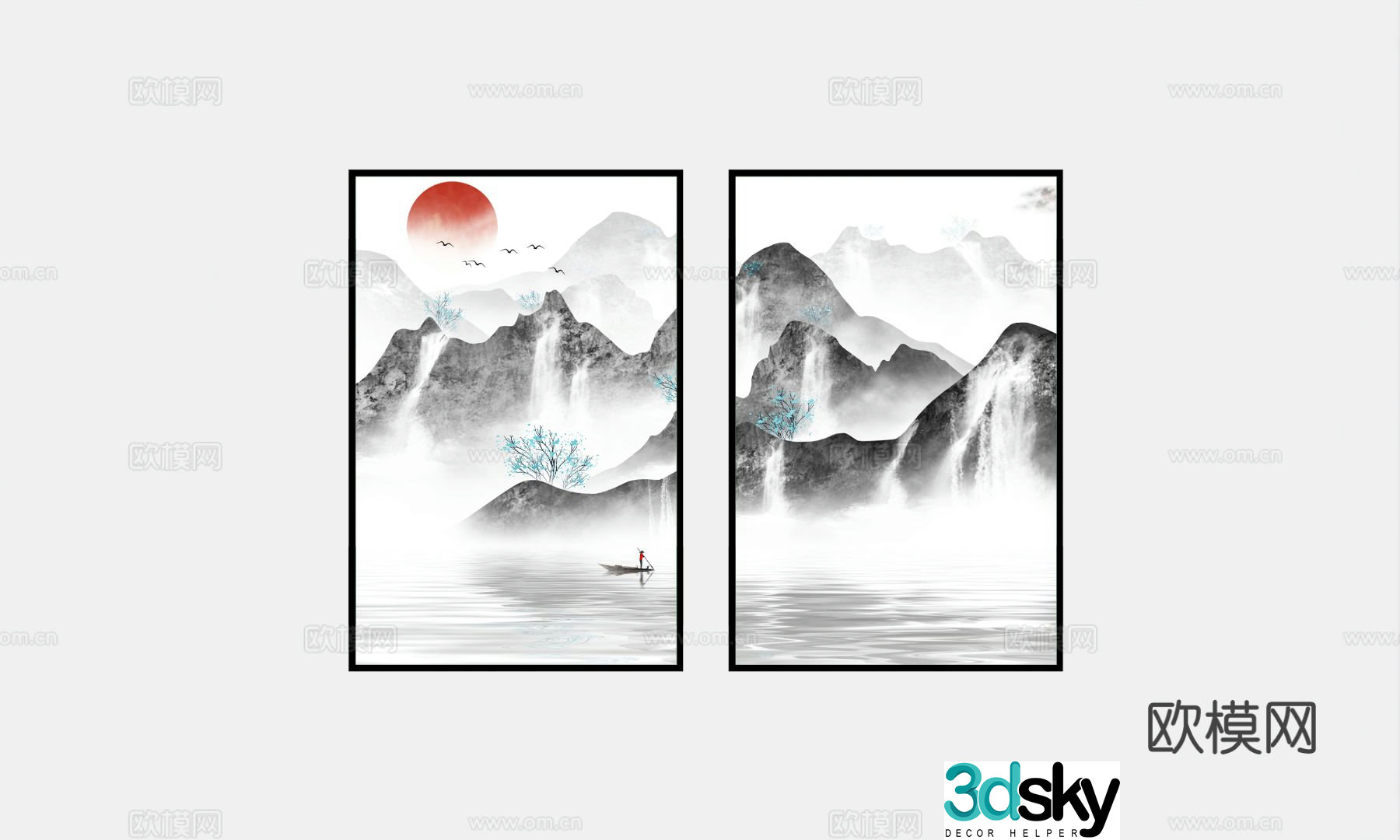 New Chinese style decorative painting landscape painting hanging painting 3D model