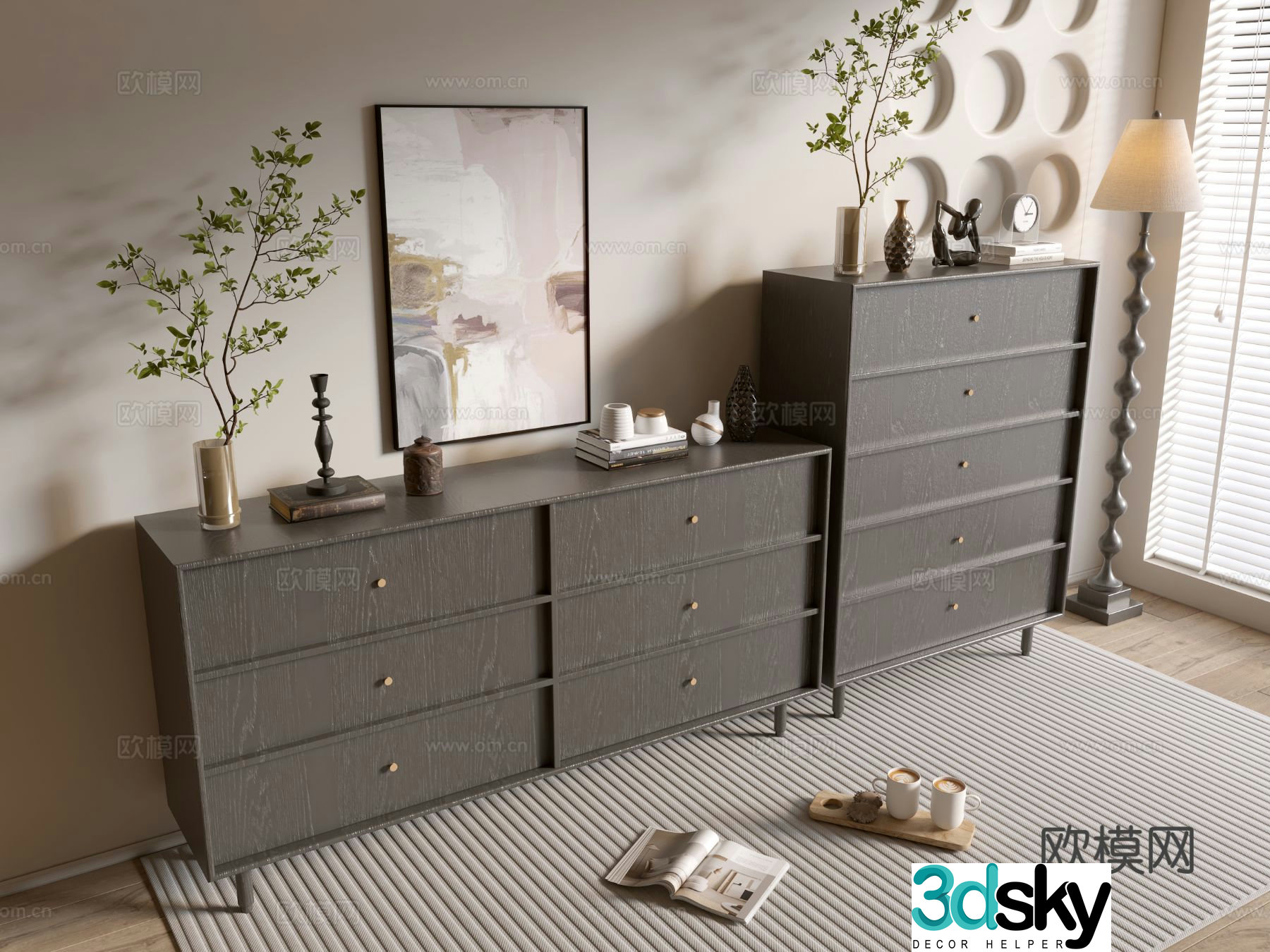 Modern chest of drawers side cabinet 3d model
