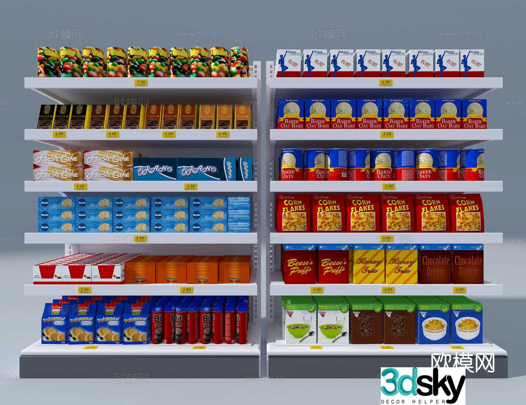 Supermarket shelves snack shelves 3d model