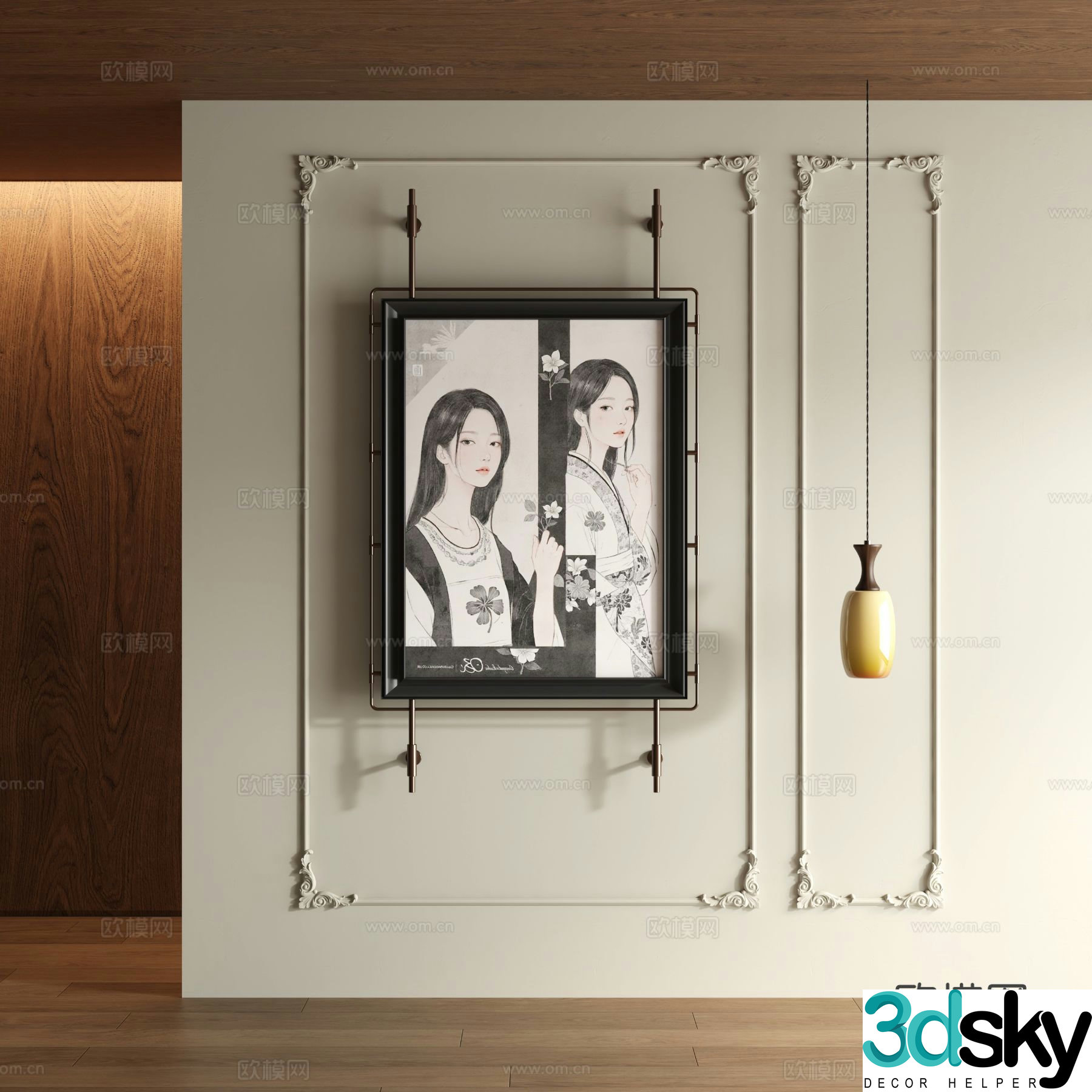New Chinese style character hanging painting decorative painting 3d model