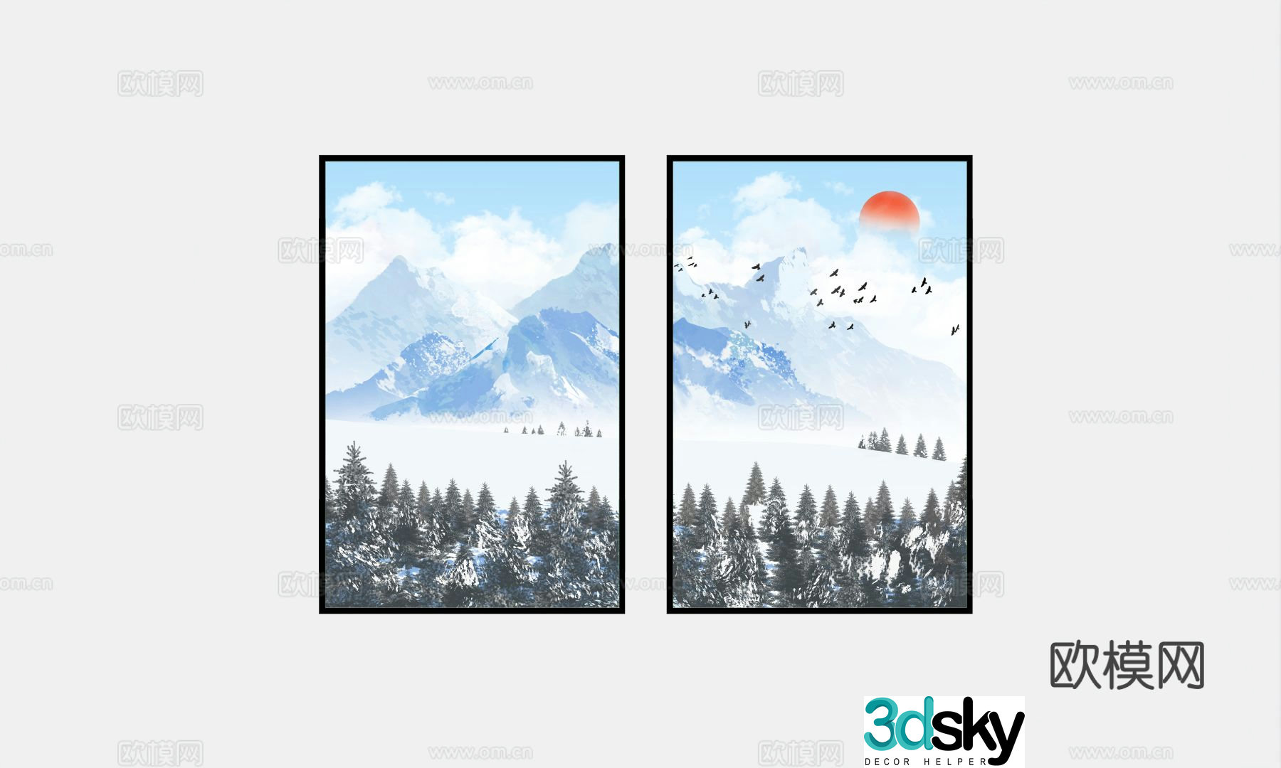 New Chinese style decorative painting landscape painting hanging painting 3D model