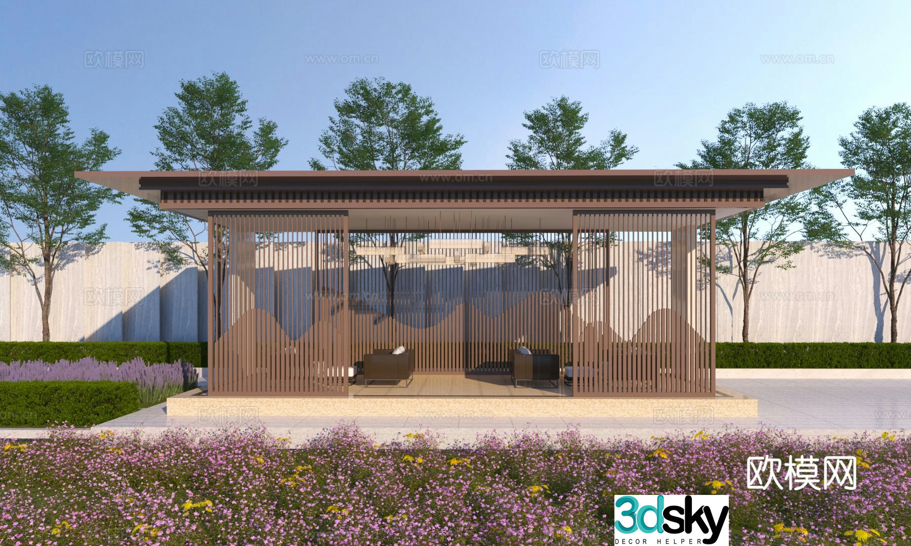 New Chinese style gallery pavilion corridor long corridor 3D model