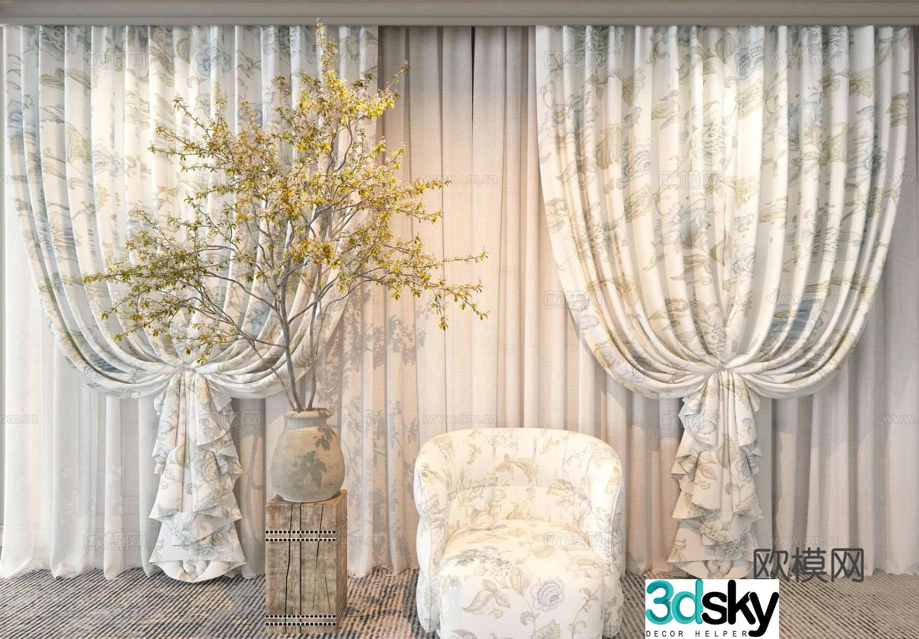 European printed curtains and screens 3D model