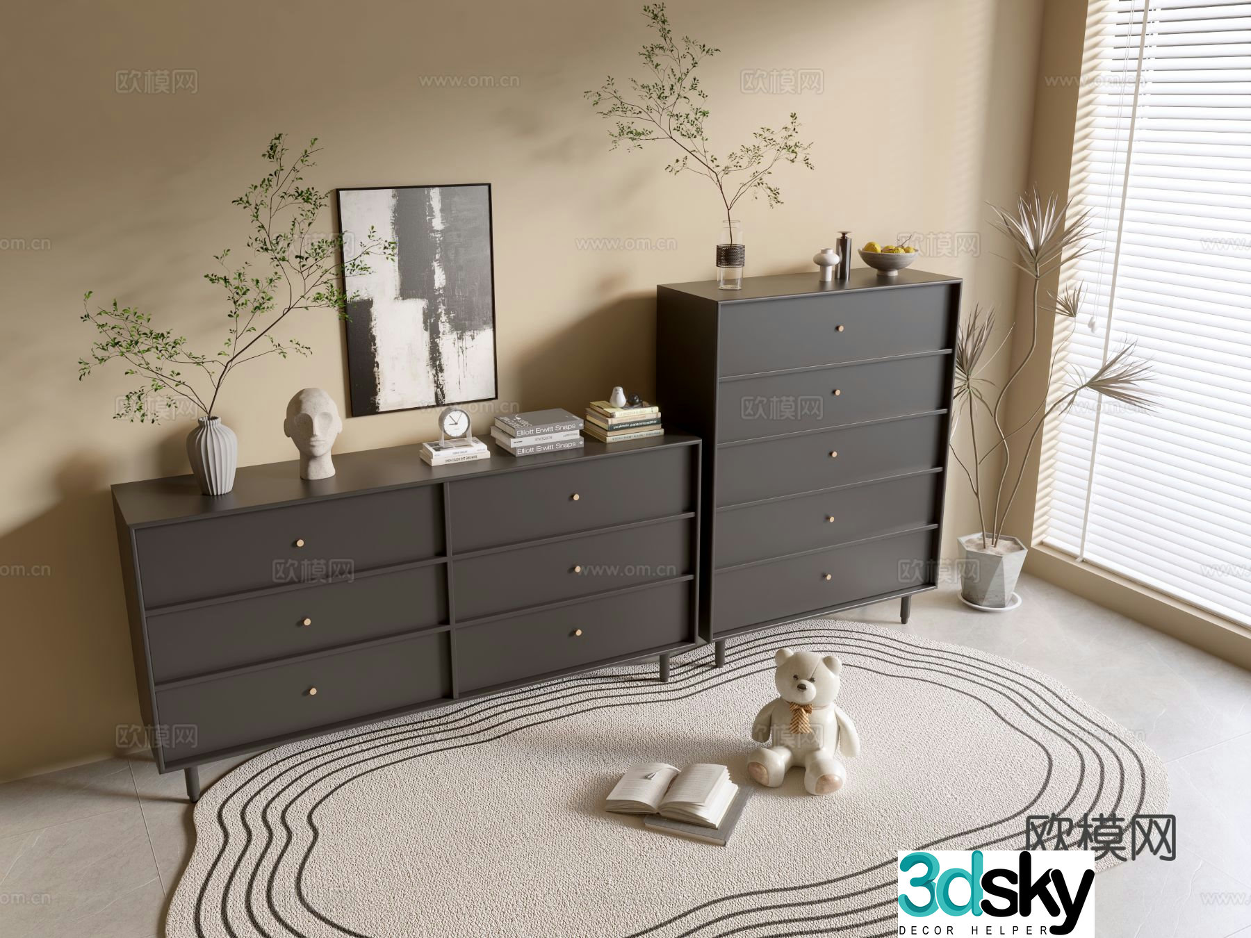 Modern chest of drawers side cabinet 3d model