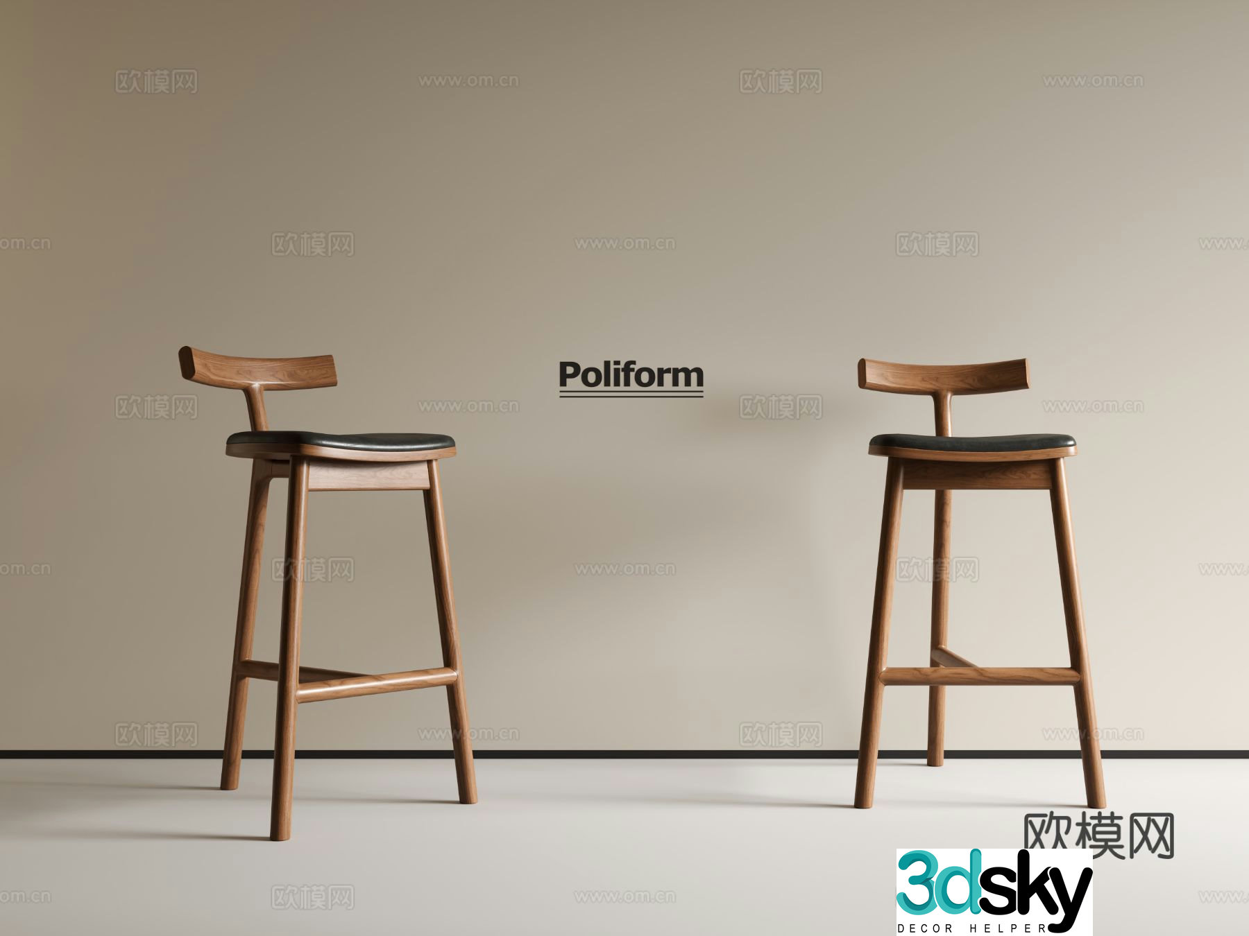 Medieval style bar chair bar stool high stool 3D model