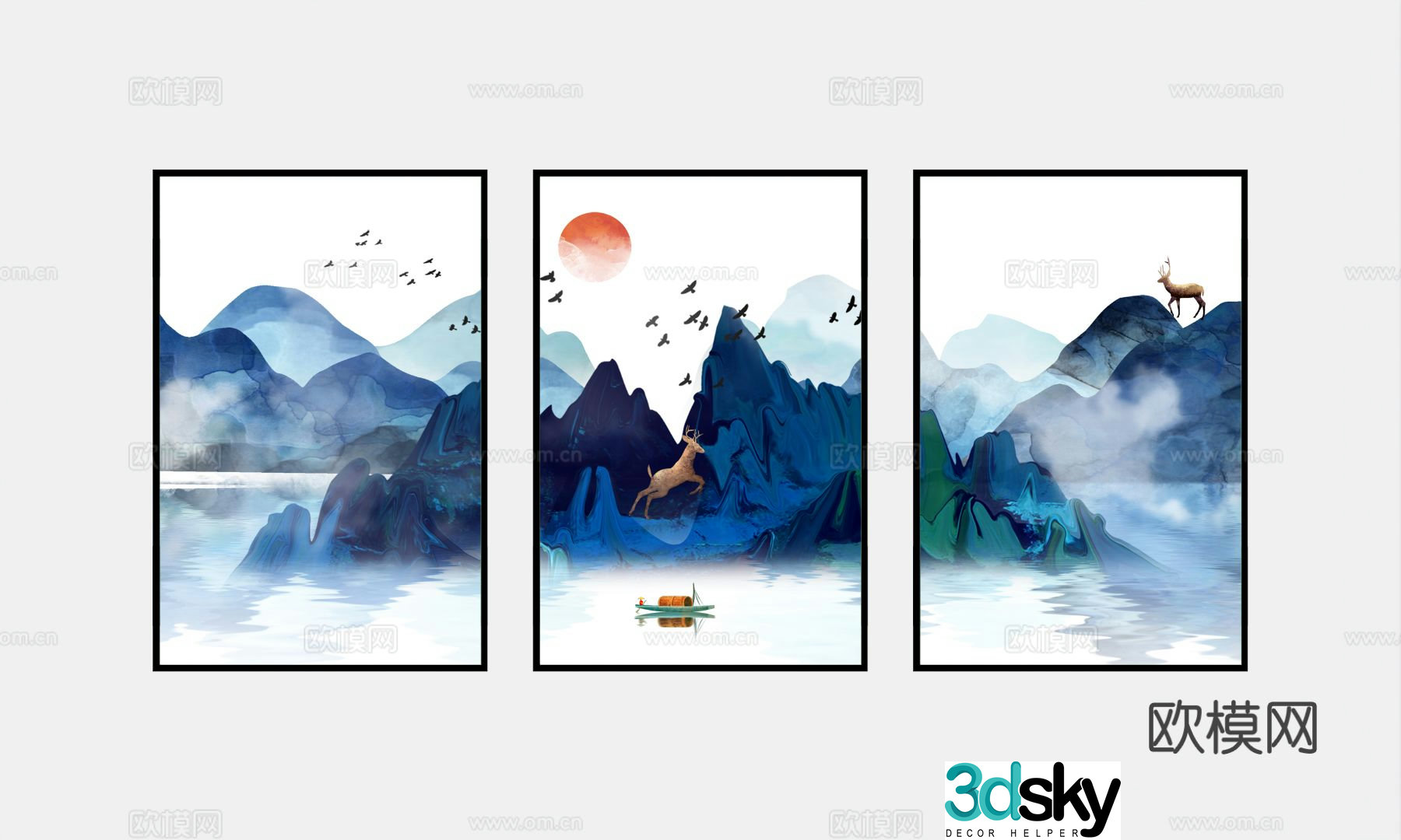 New Chinese style decorative painting landscape painting hanging painting 3D model