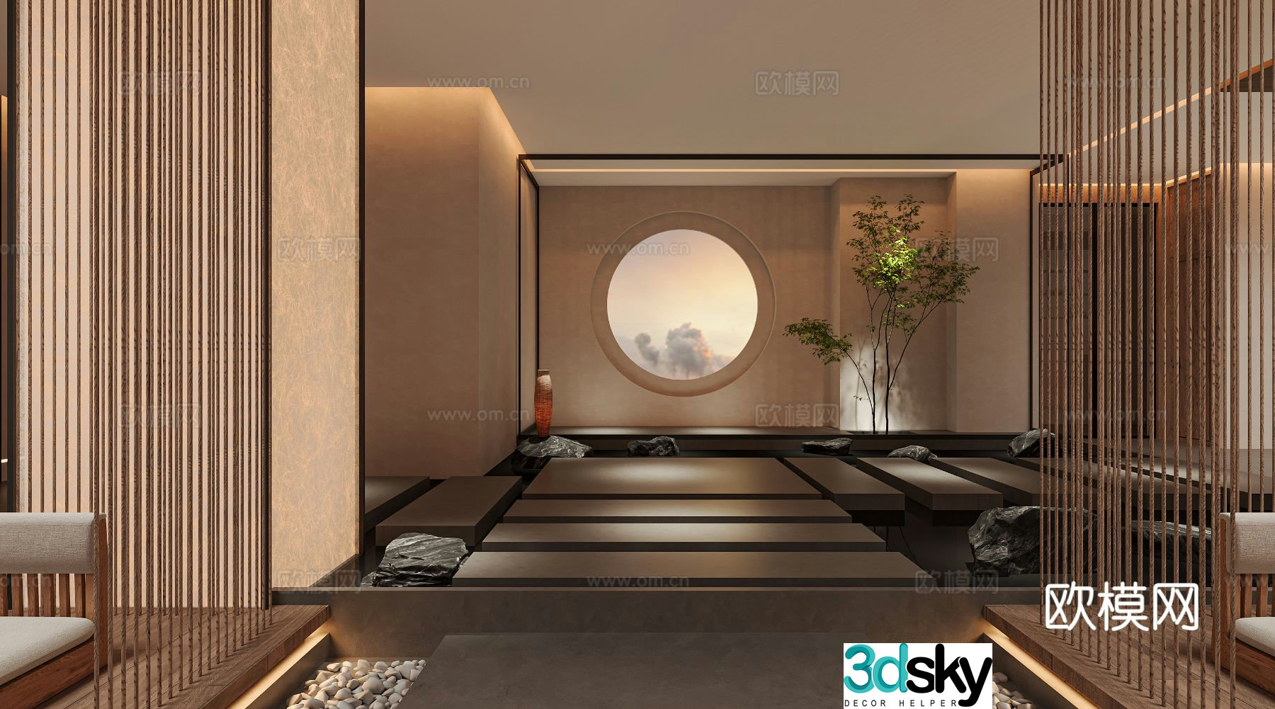 New Chinese style interior landscape Zen landscape 3D model