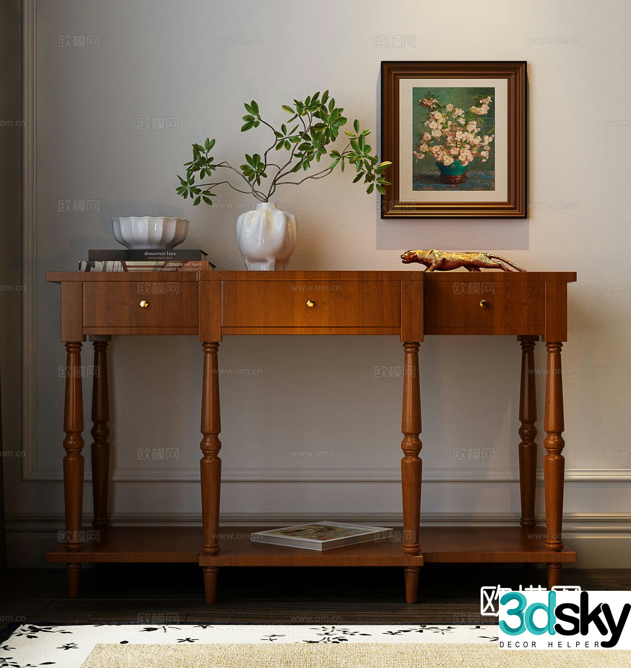 American style end view table 3D model
