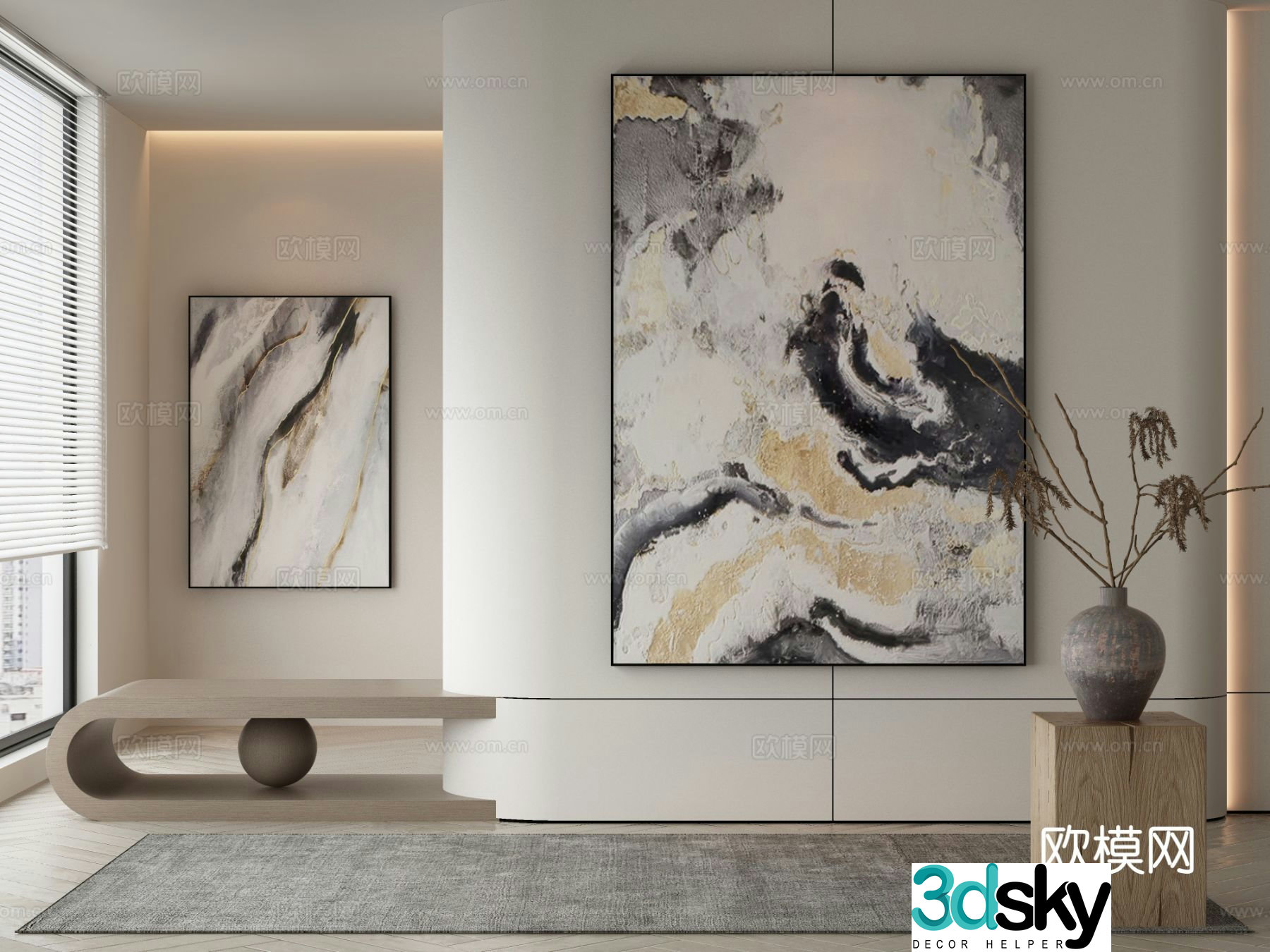 New Chinese texture painting decorative painting 3D model