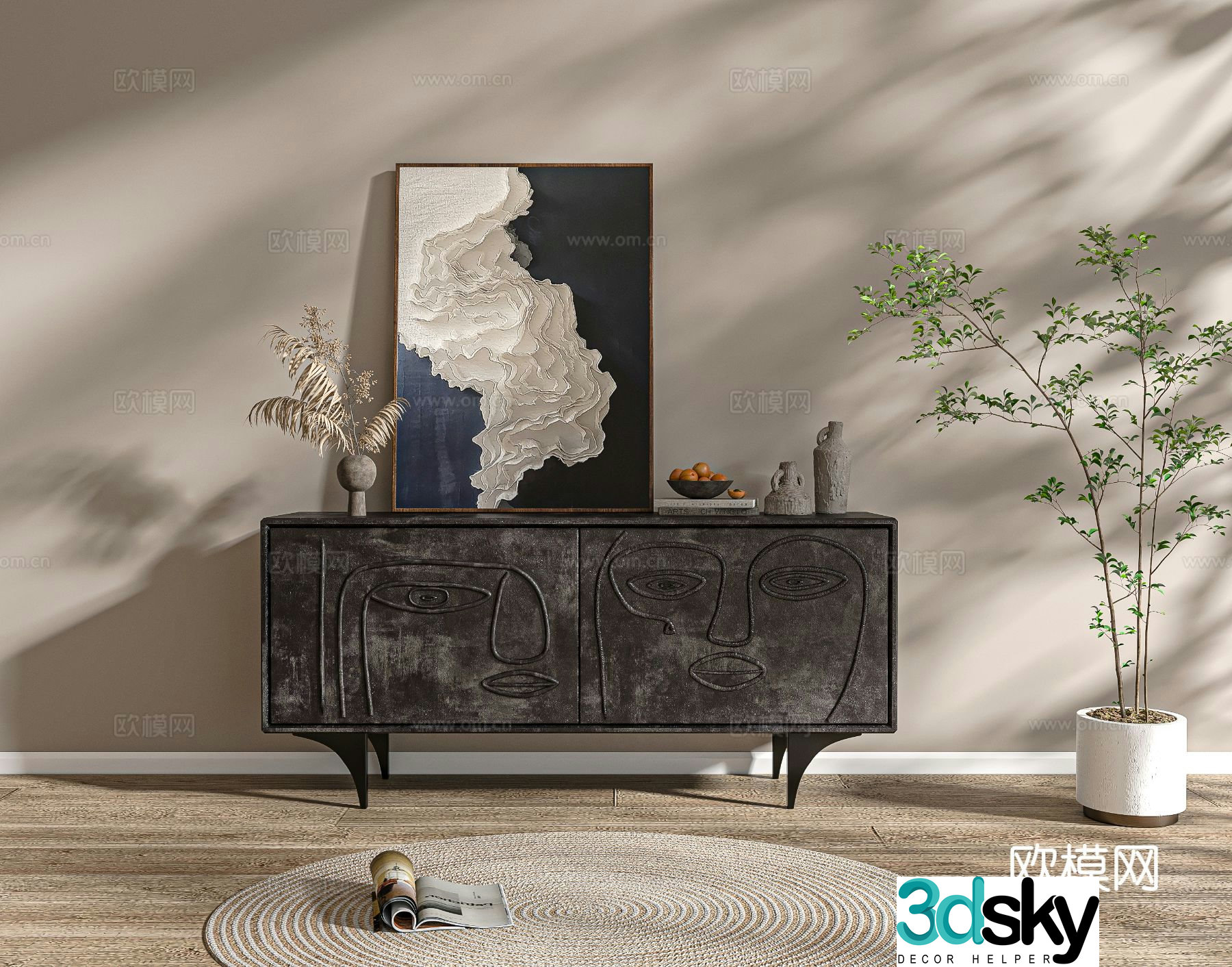 Wabi-sabi entrance cabinet 3d model