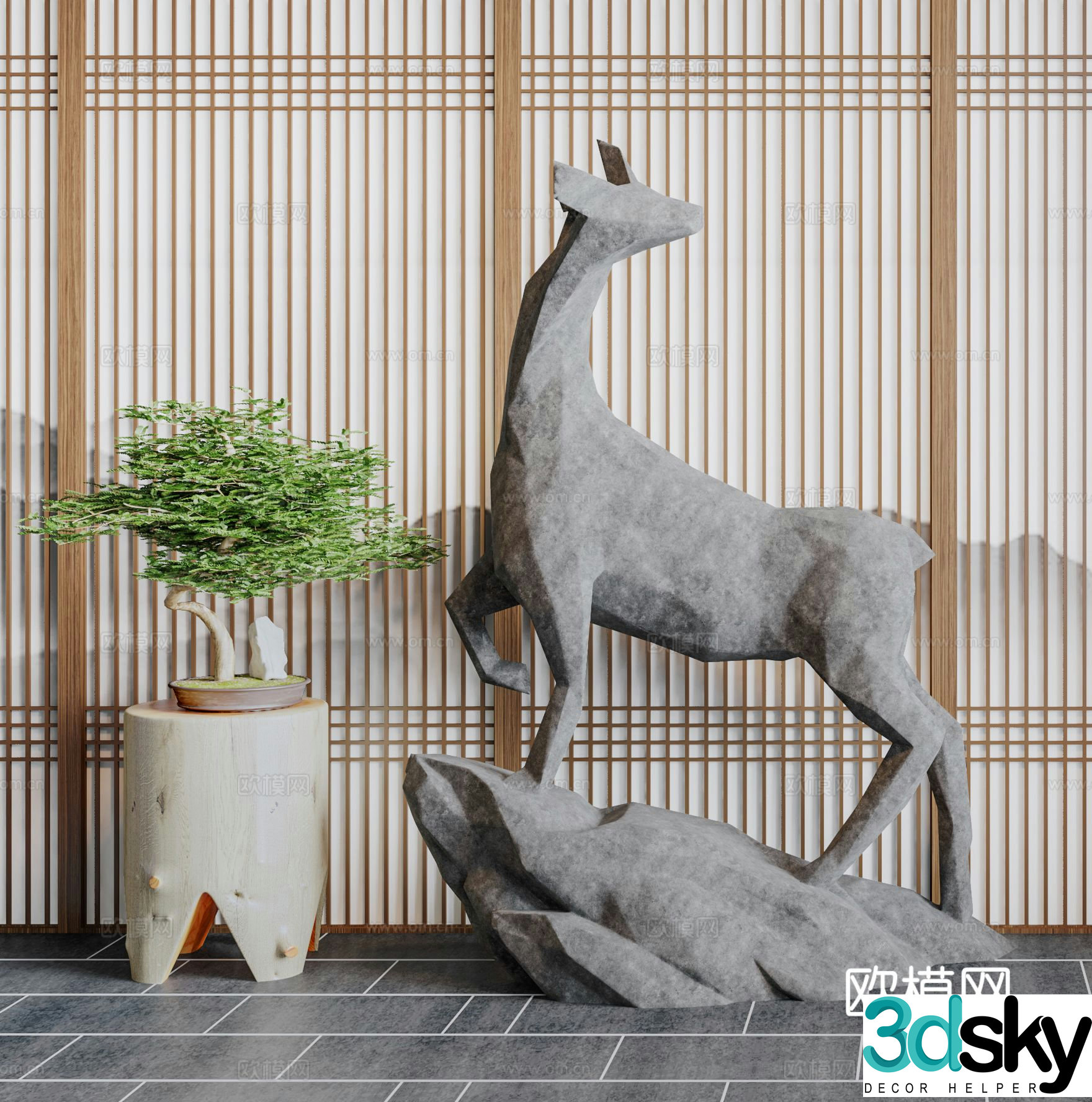 New Chinese style deer sculpture ornament 3D model