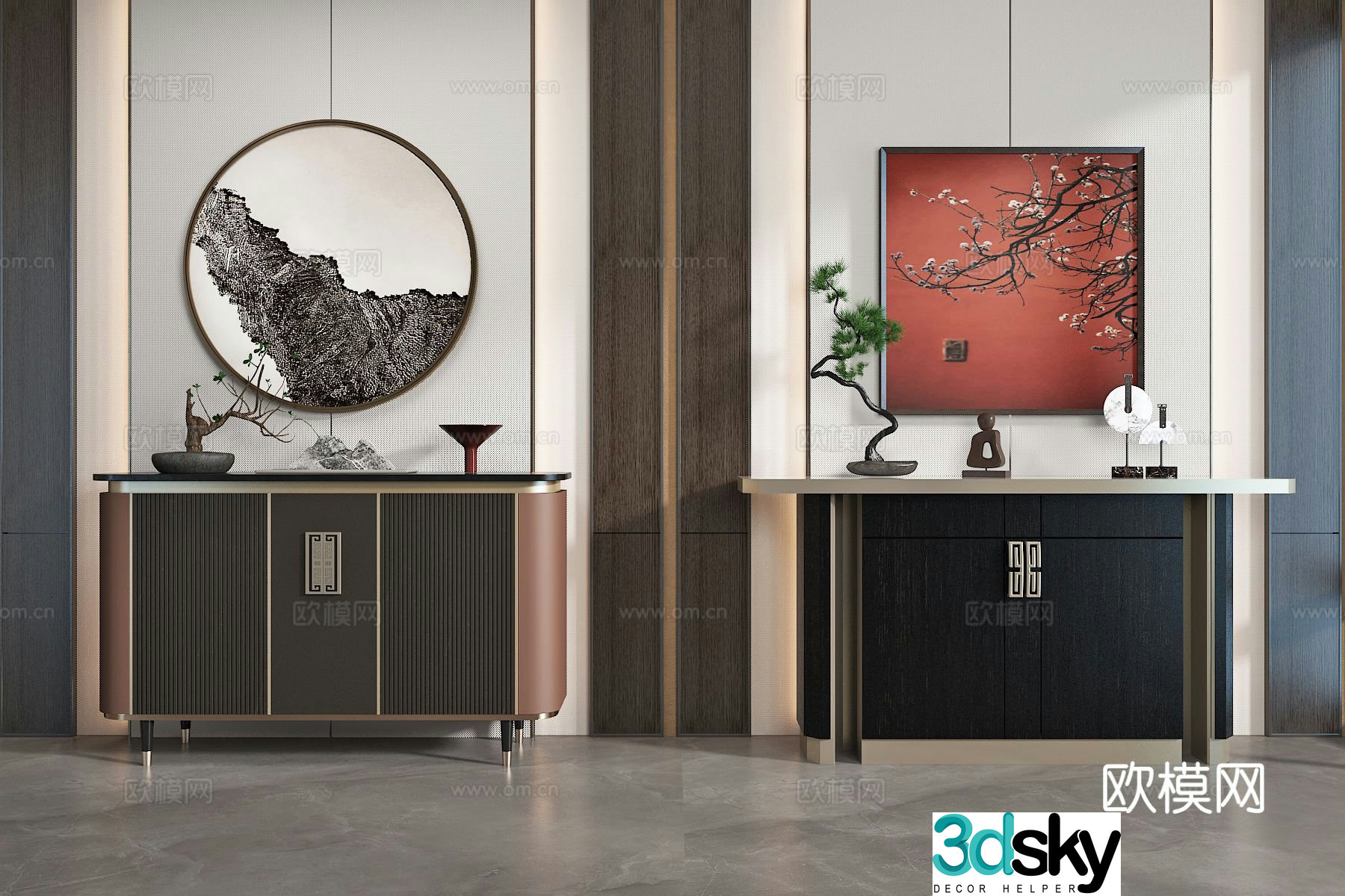 New Chinese style entrance cabinet Duanjing cabinet 3D model