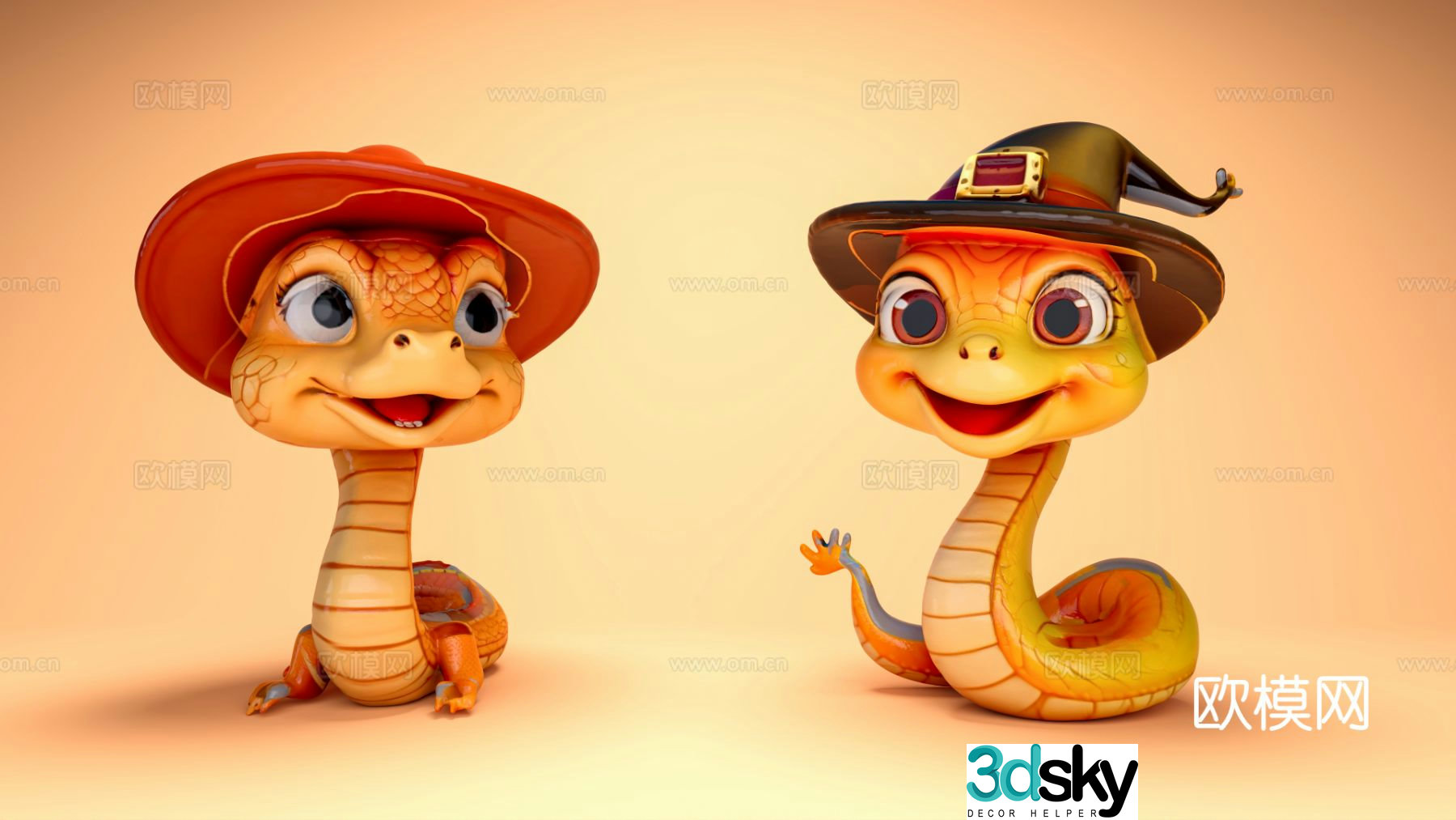 Cartoon snake sculpture green snake cute snake trendy 3d model