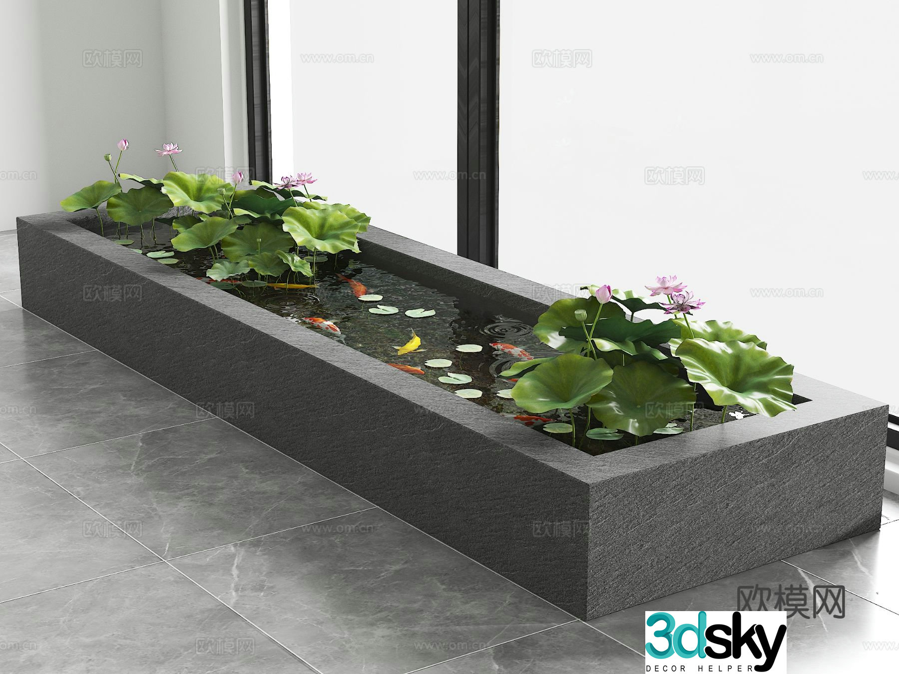 Koi pond native tank fish culture lotus pond 3d model