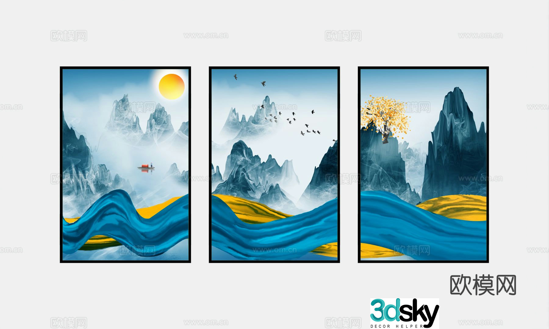 New Chinese style decorative painting landscape painting hanging painting 3D model