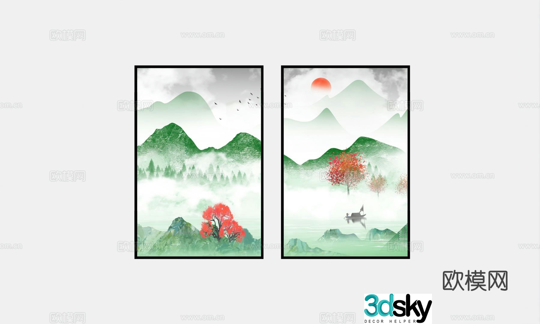 New Chinese style decorative painting landscape painting hanging painting 3D model