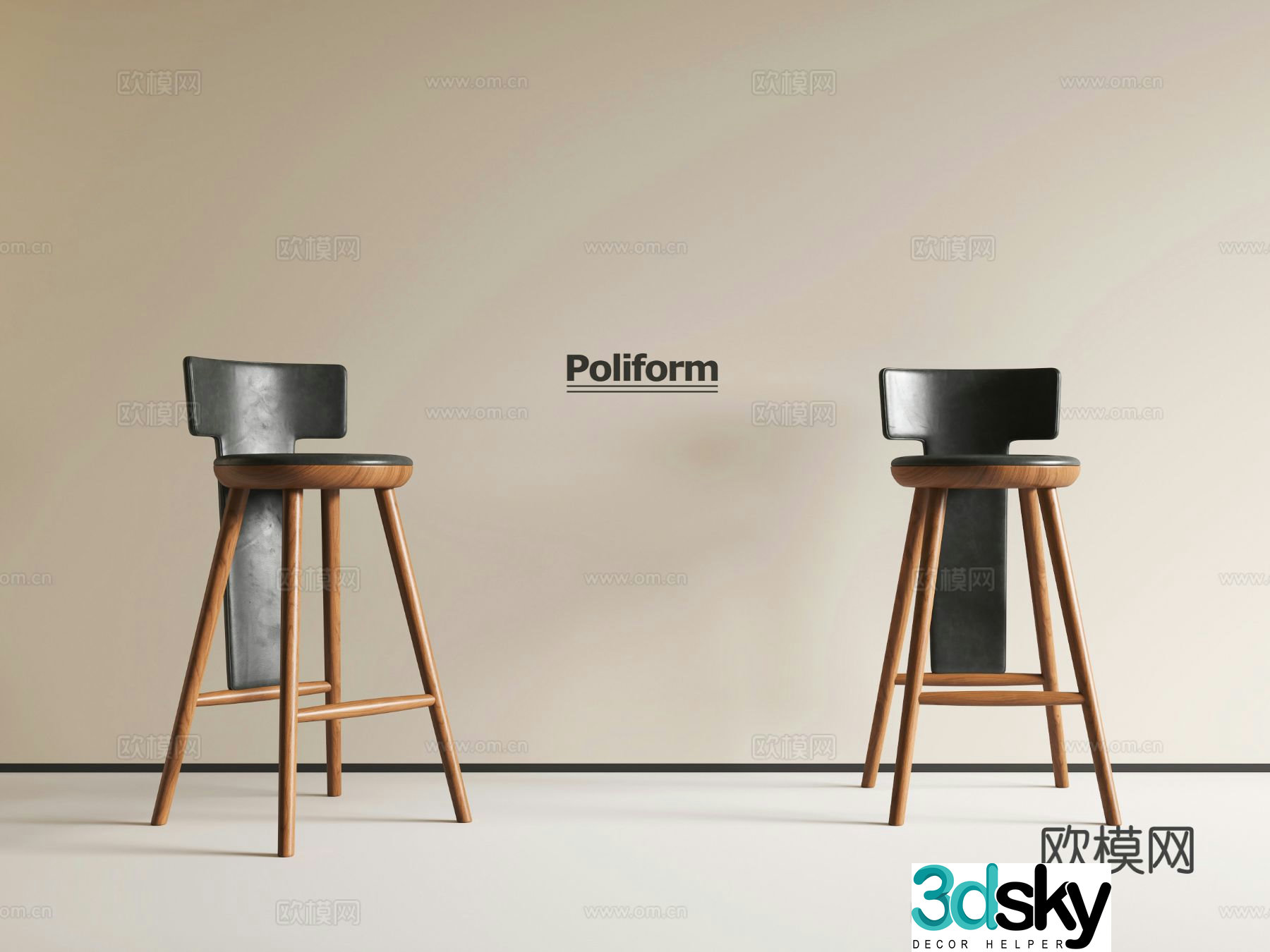 Medieval style bar chair bar stool high stool 3D model