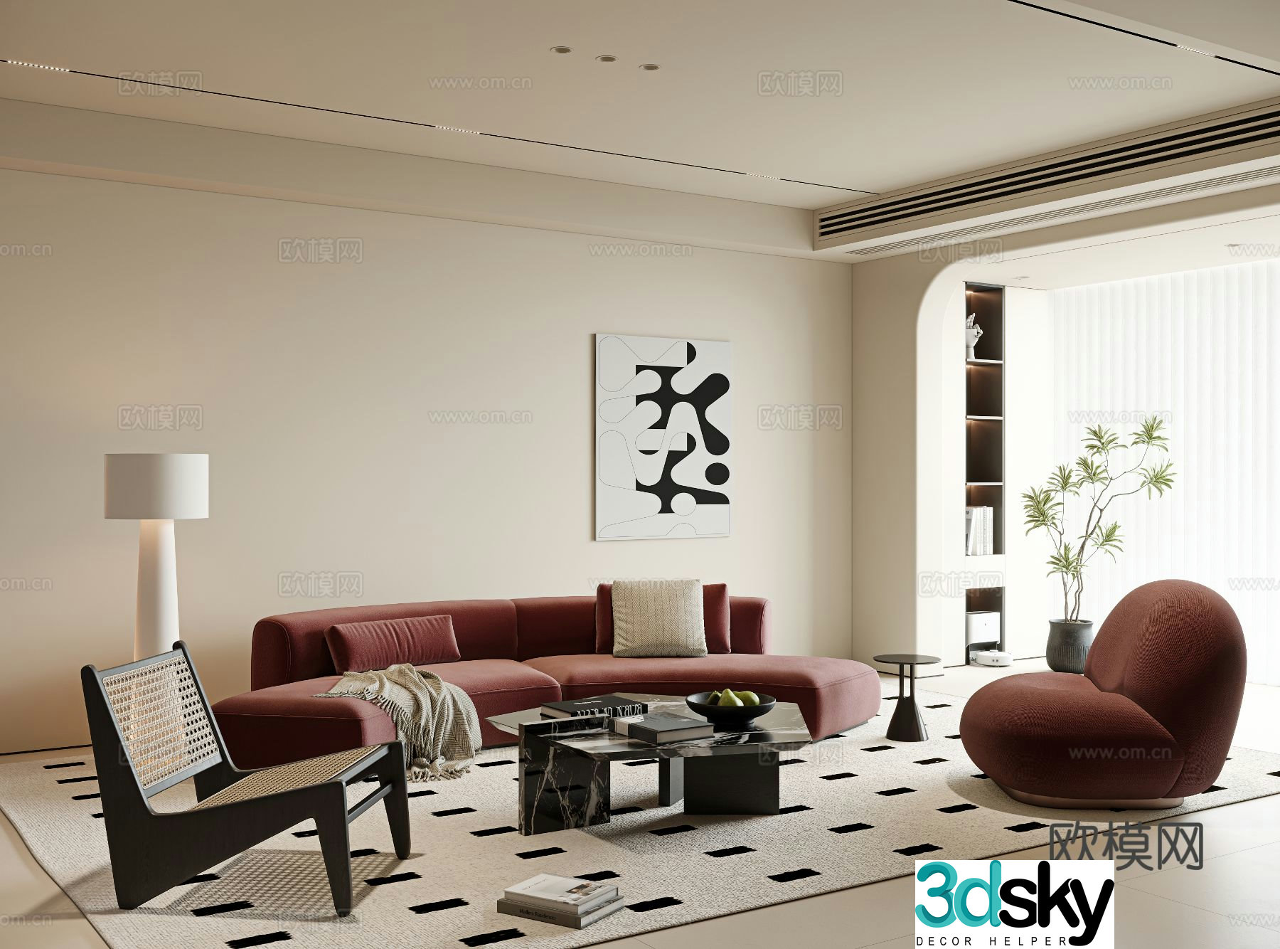 Cream style living room 3d model