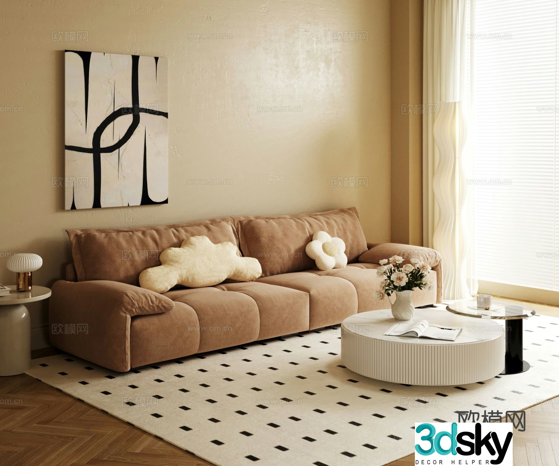 Double sofa upholstered sofa 3d model