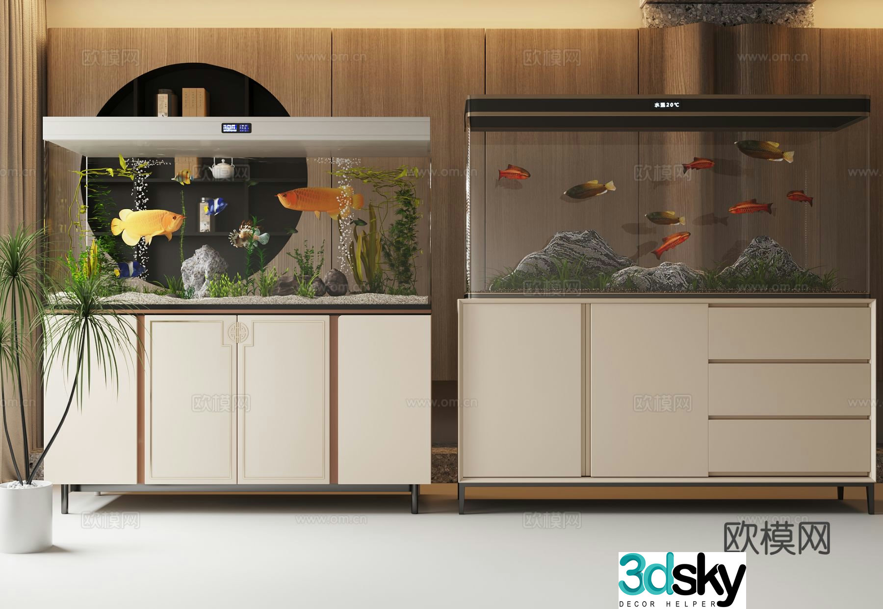 New Chinese style fish tank 3d model
