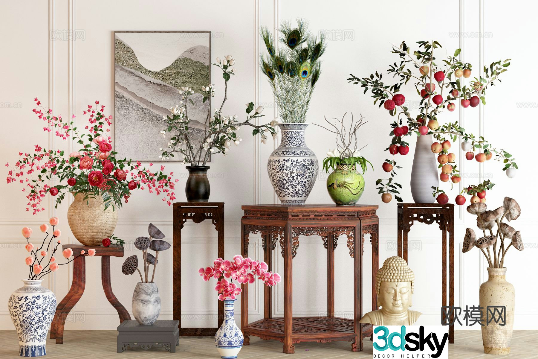 New Chinese style vase floral arrangement flower arrangement 3d model