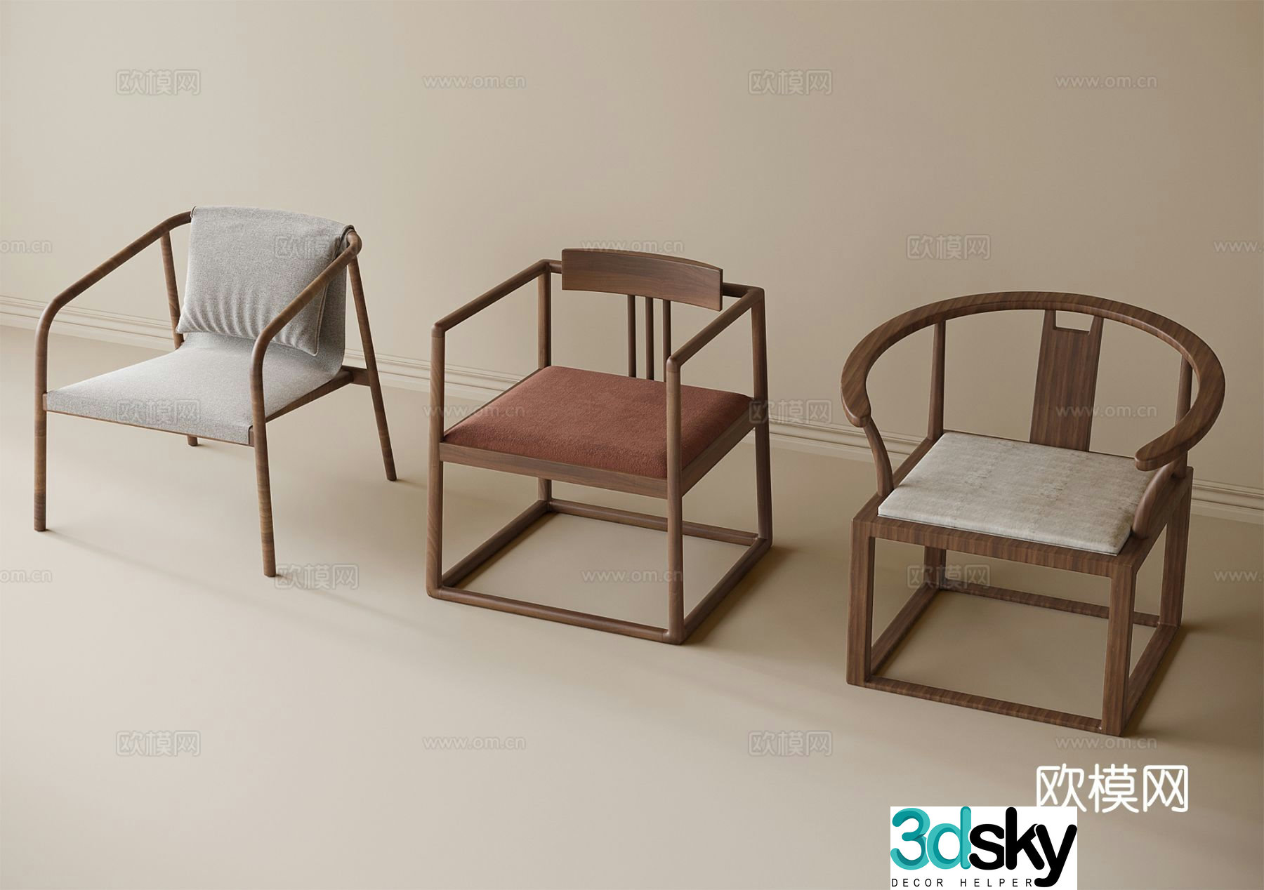 Chinese style single chair leisure chair tea chair book chair arm chair 3D model