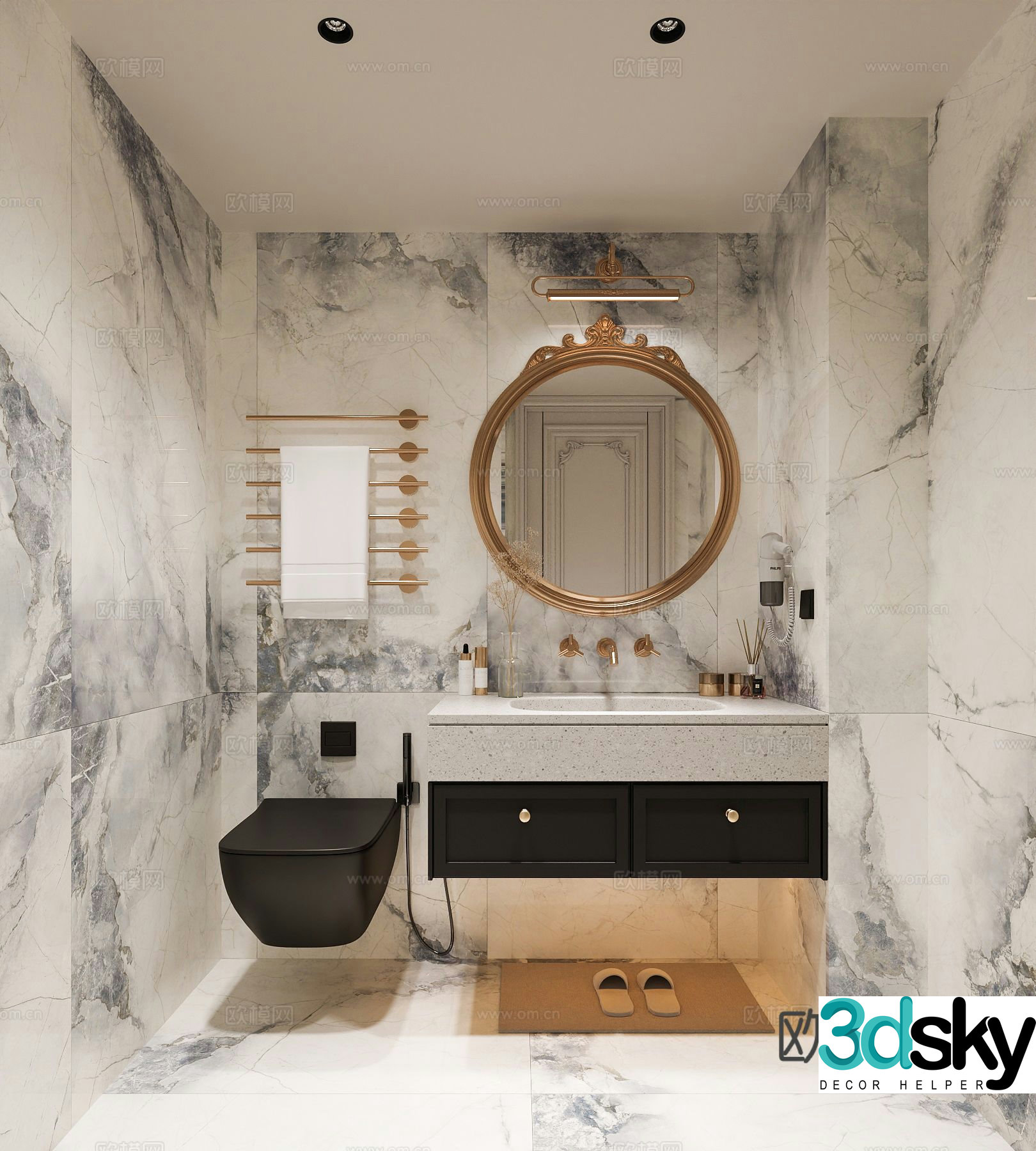 French bathroom toilet 3d model