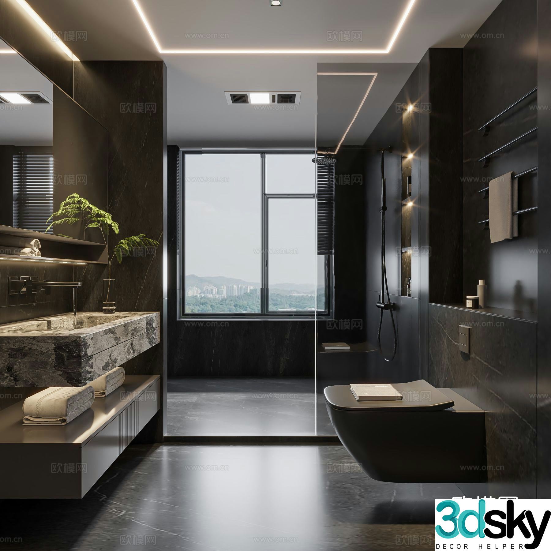 Dark style bathroom bathroom 3d model