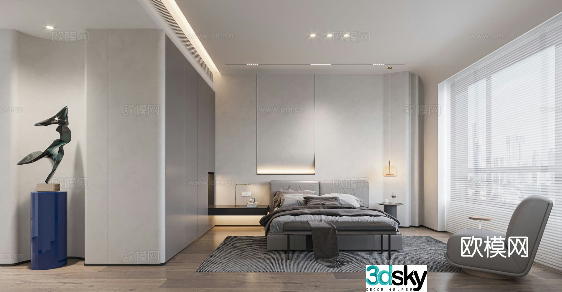 Modern minimalist bedroom master bedroom 3d model