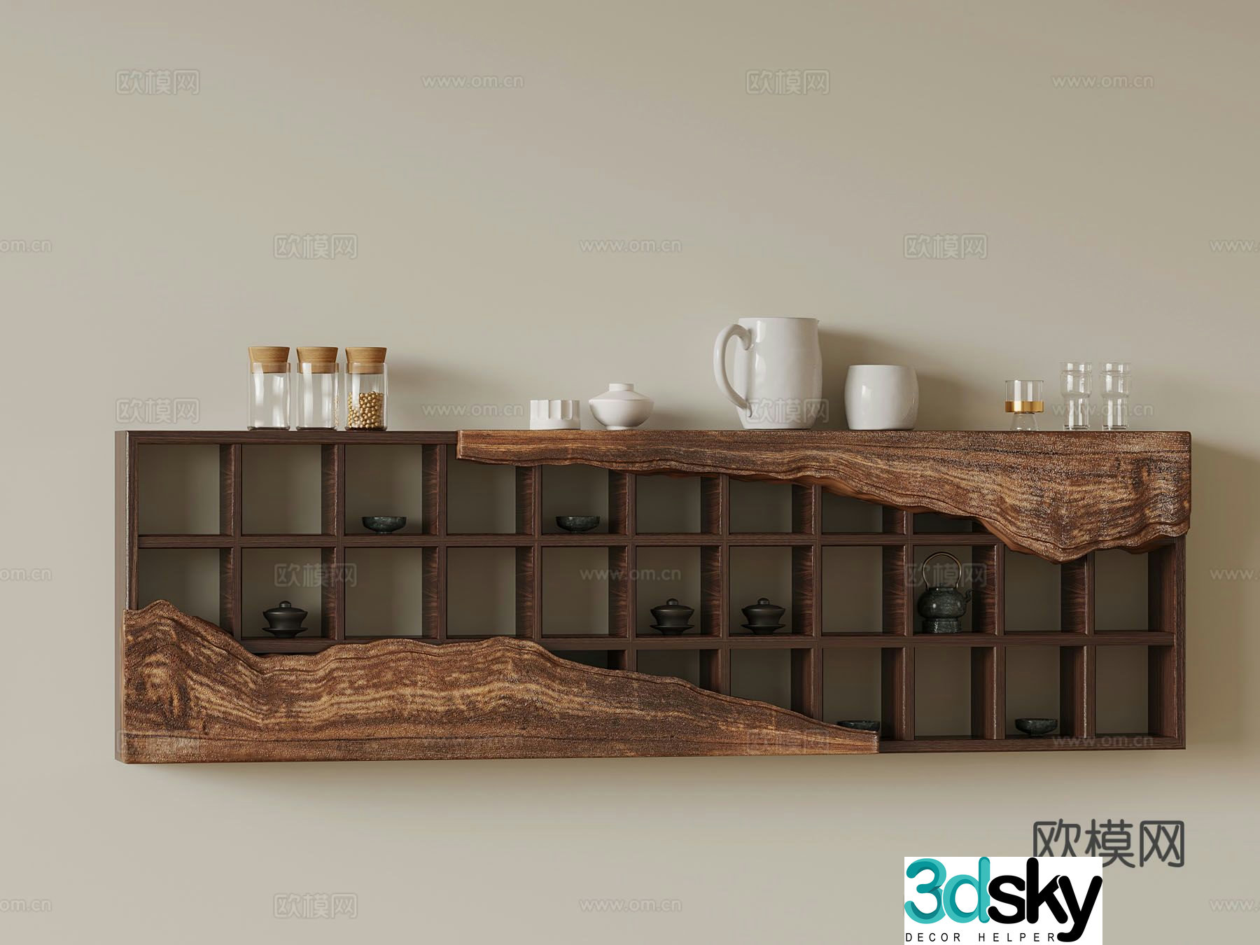 New Chinese style tea cabinet wall mounted cabinet 3d model