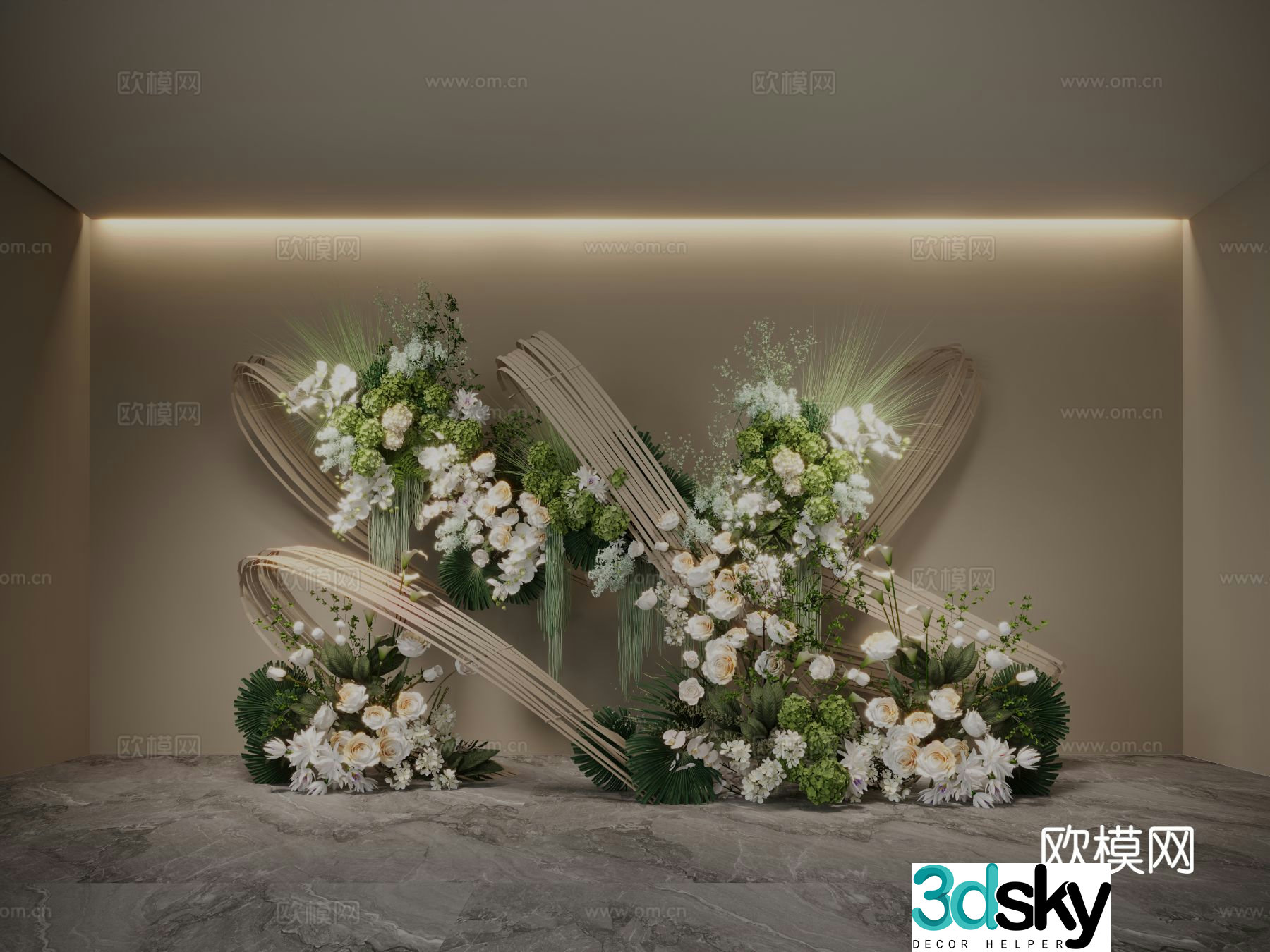Plant pile wedding floral display hydrangea green plant 3D model