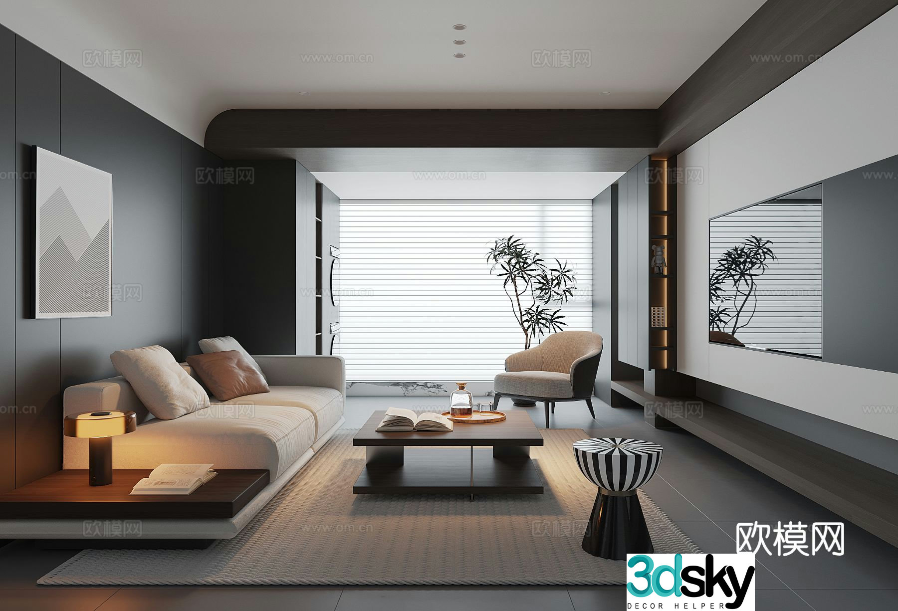 Premium gray living room 3d model