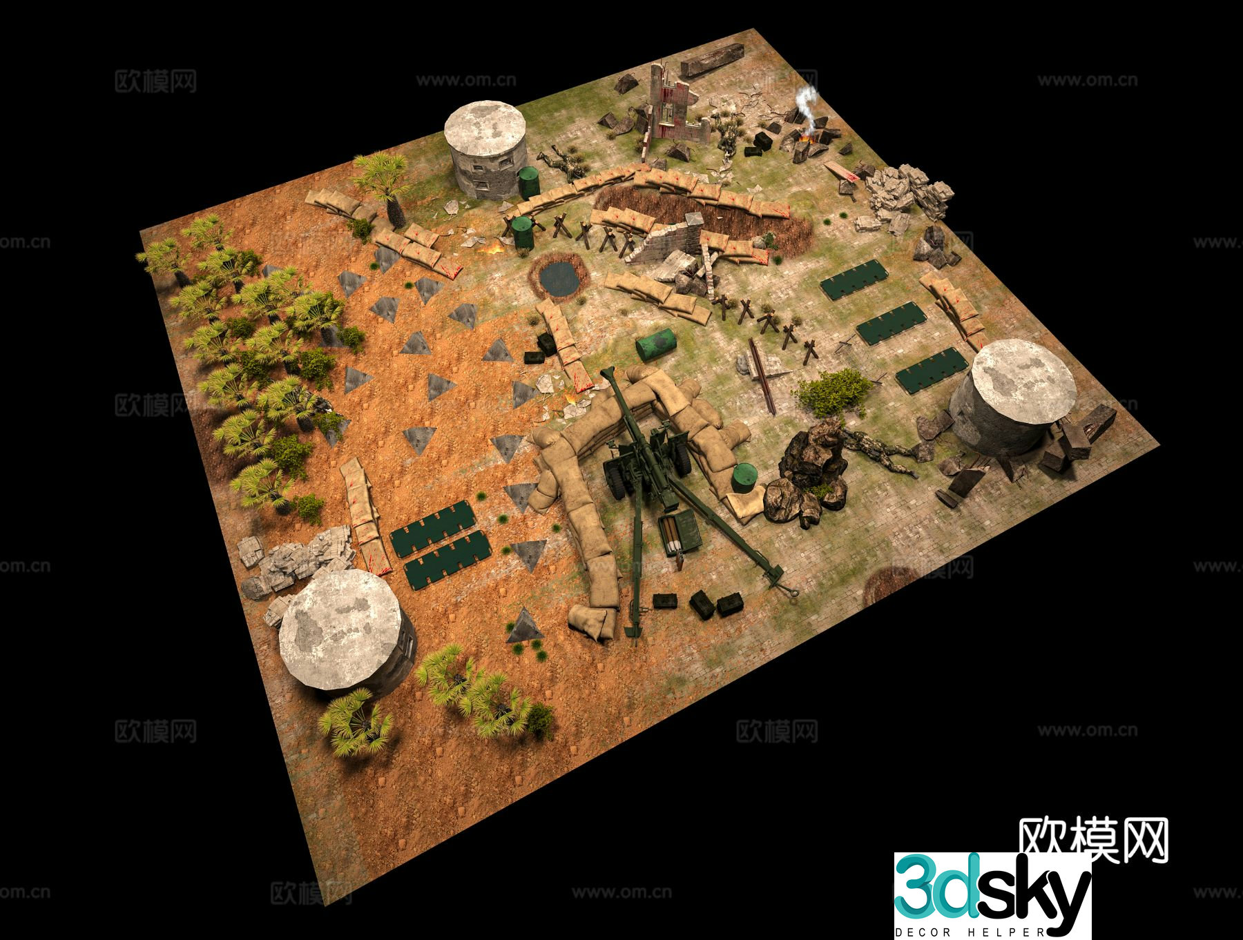 Simulated battlefield military equipment 3D model