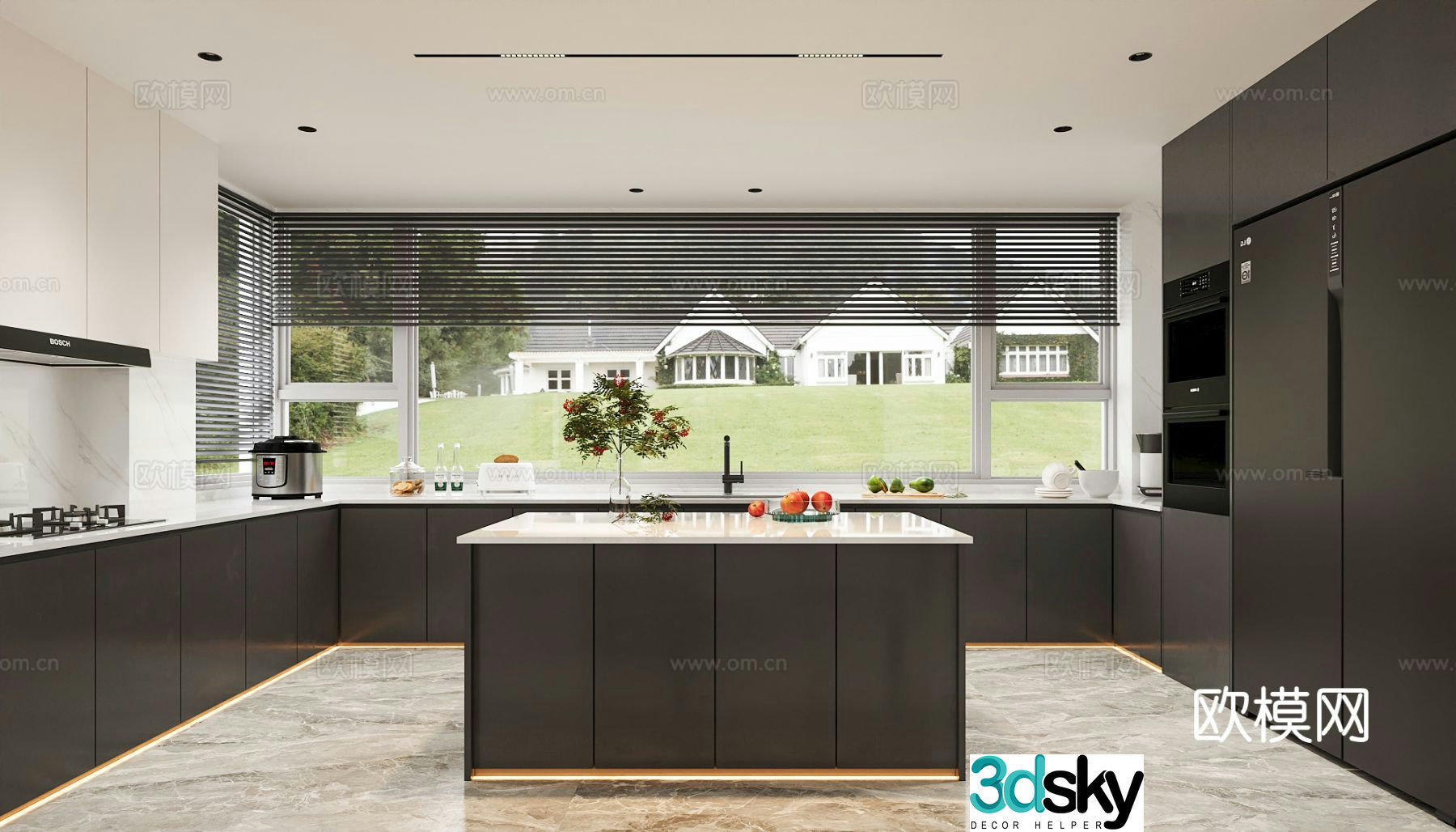 Modern island kitchen 3d model