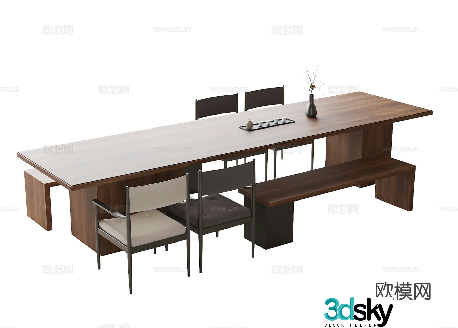 Wabi-sabi dining table and chairs 3d model