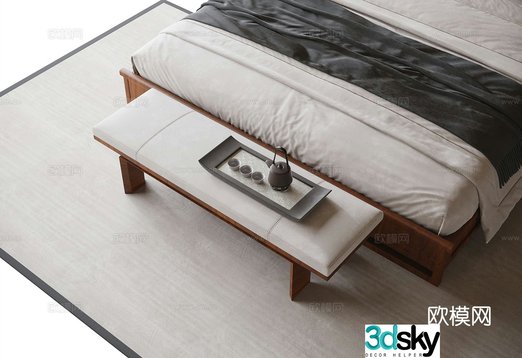Modern bed end stool bench 3d model