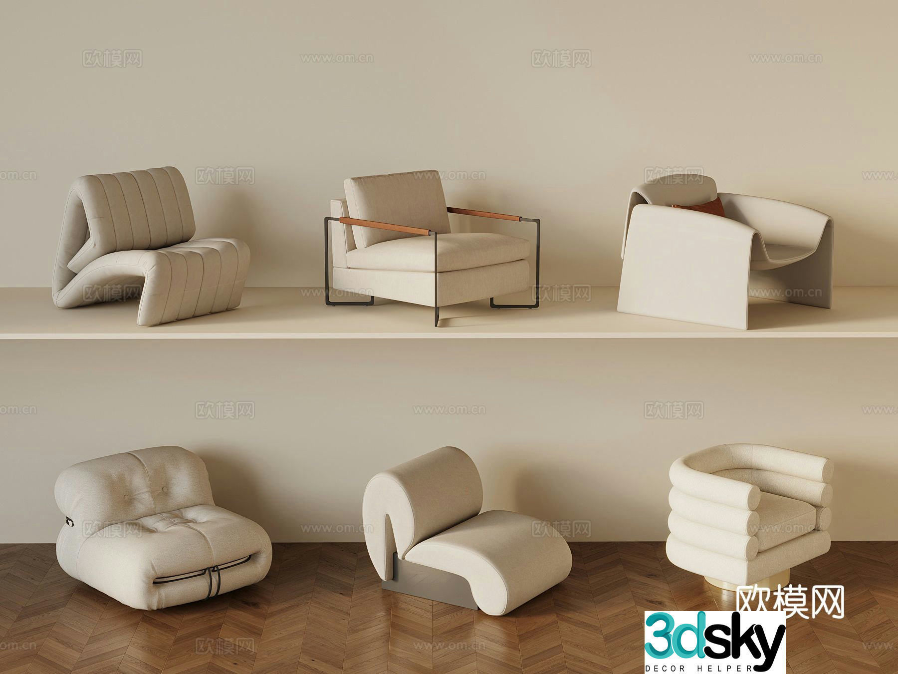 Cream style sofa single sofa 3d model