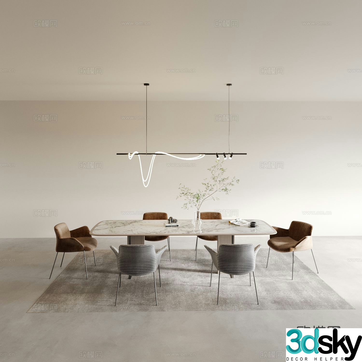 Modern dining table and chairs 3d model