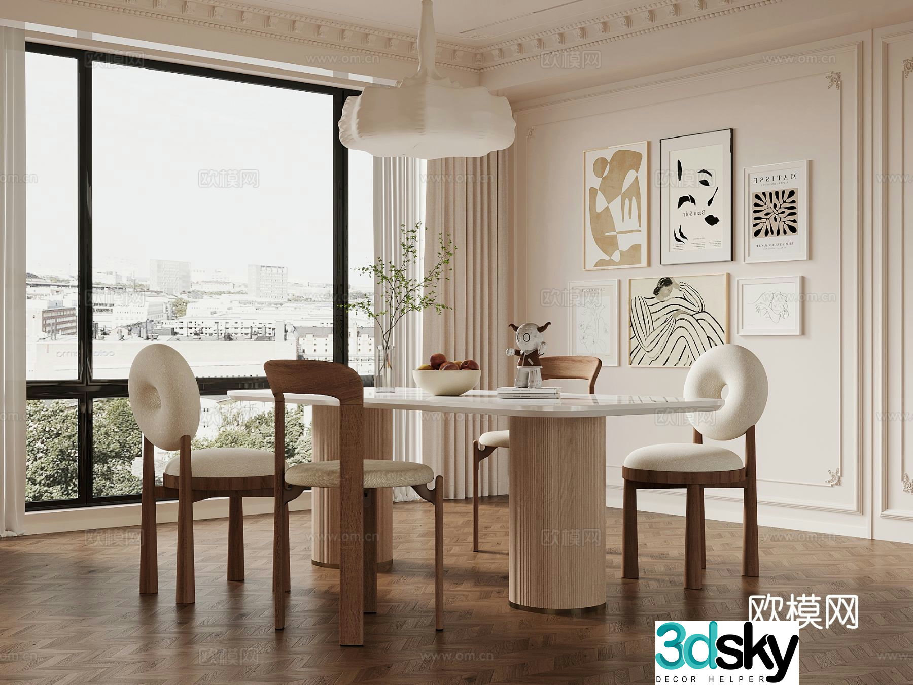 Cream style dining table and chairs 3d model