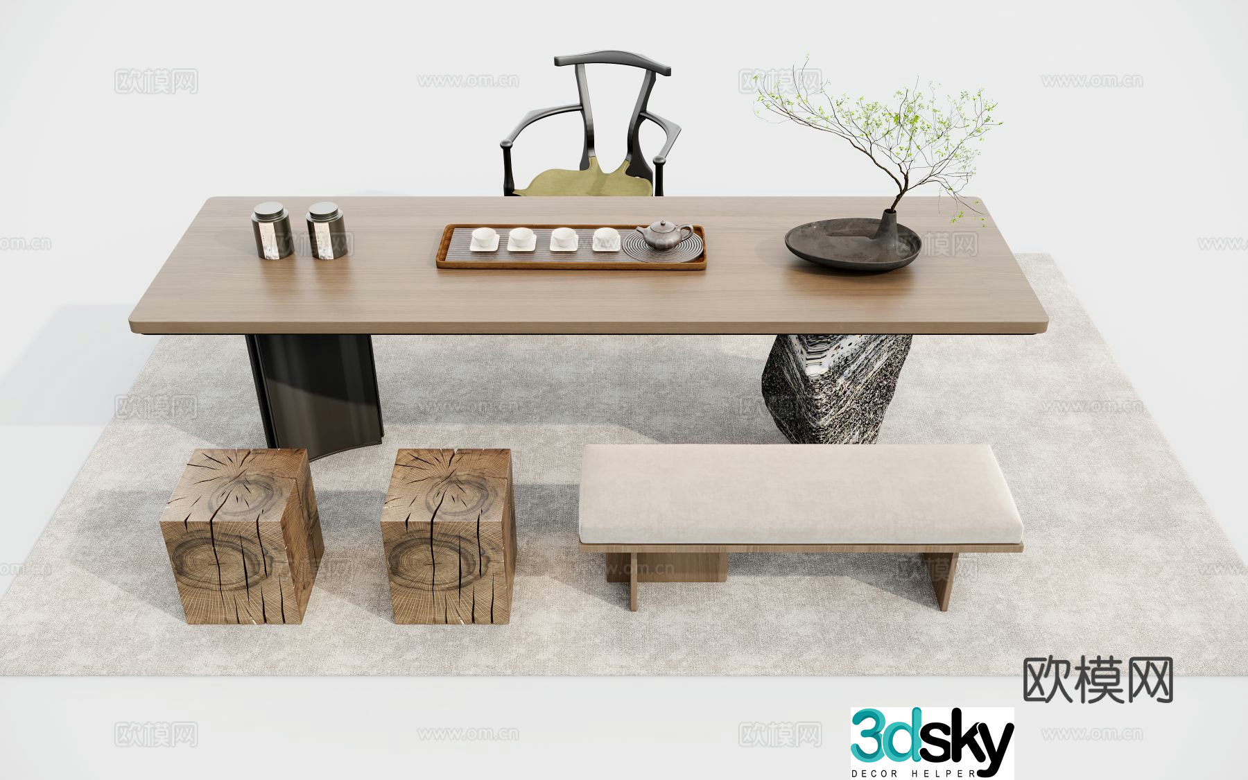 New Chinese style tea table tea table 3d model