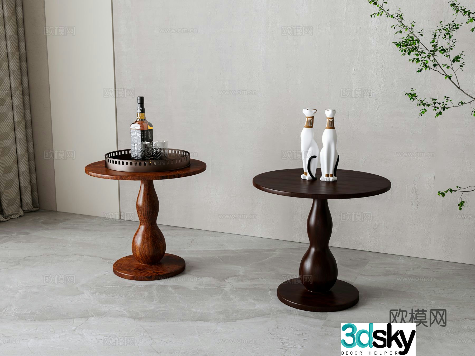 American round table corner table side table 3D model