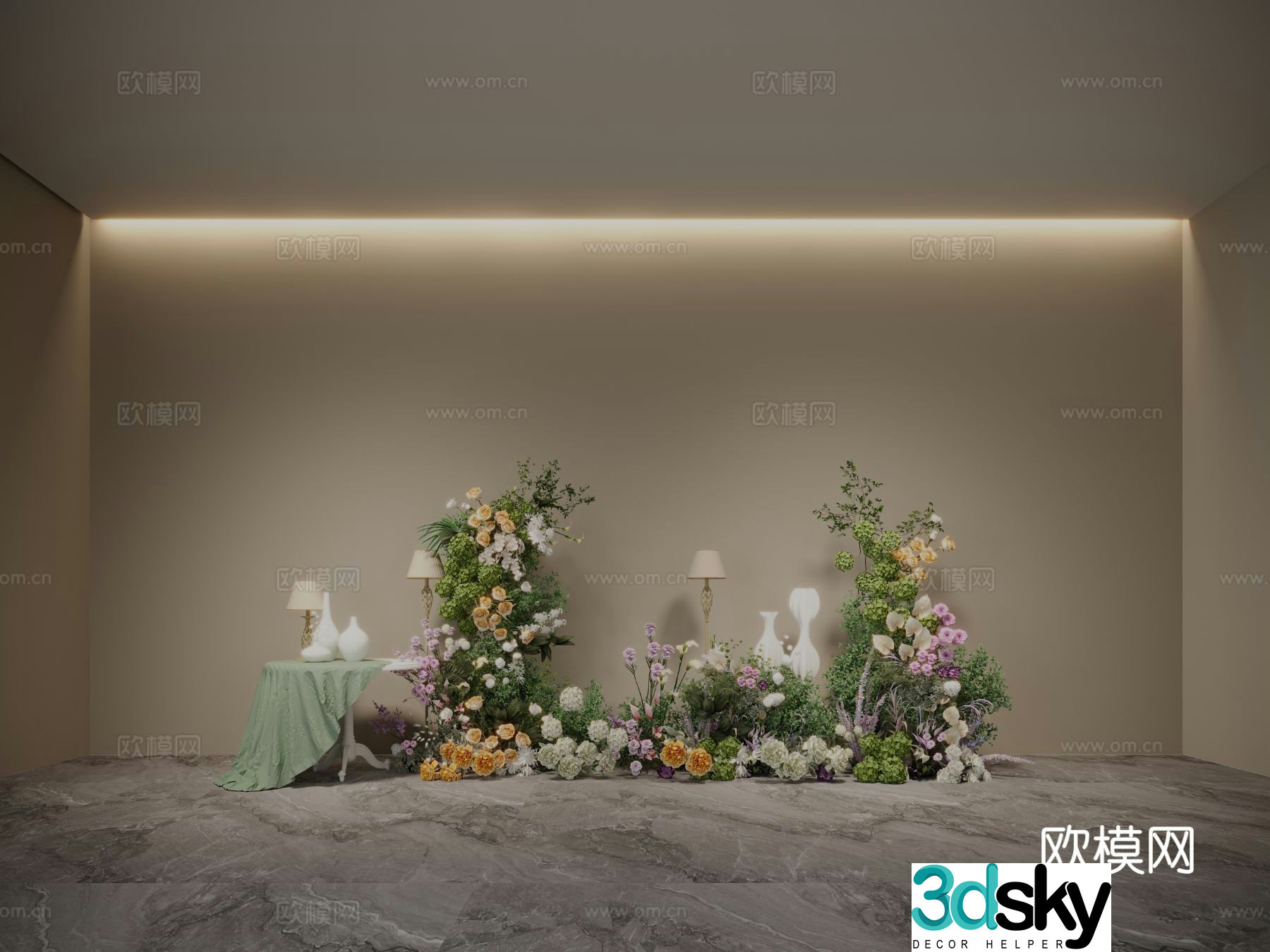 Plant pile green plant and floral display hydrangea green plant 3D model