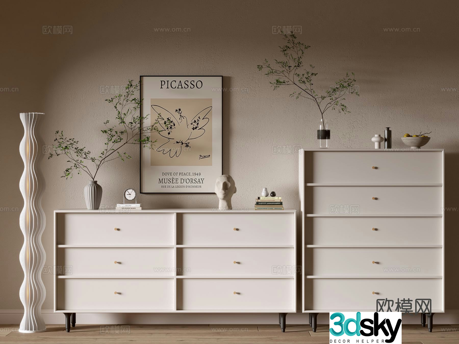 Cream style chest of drawers entrance cabinet 3d model