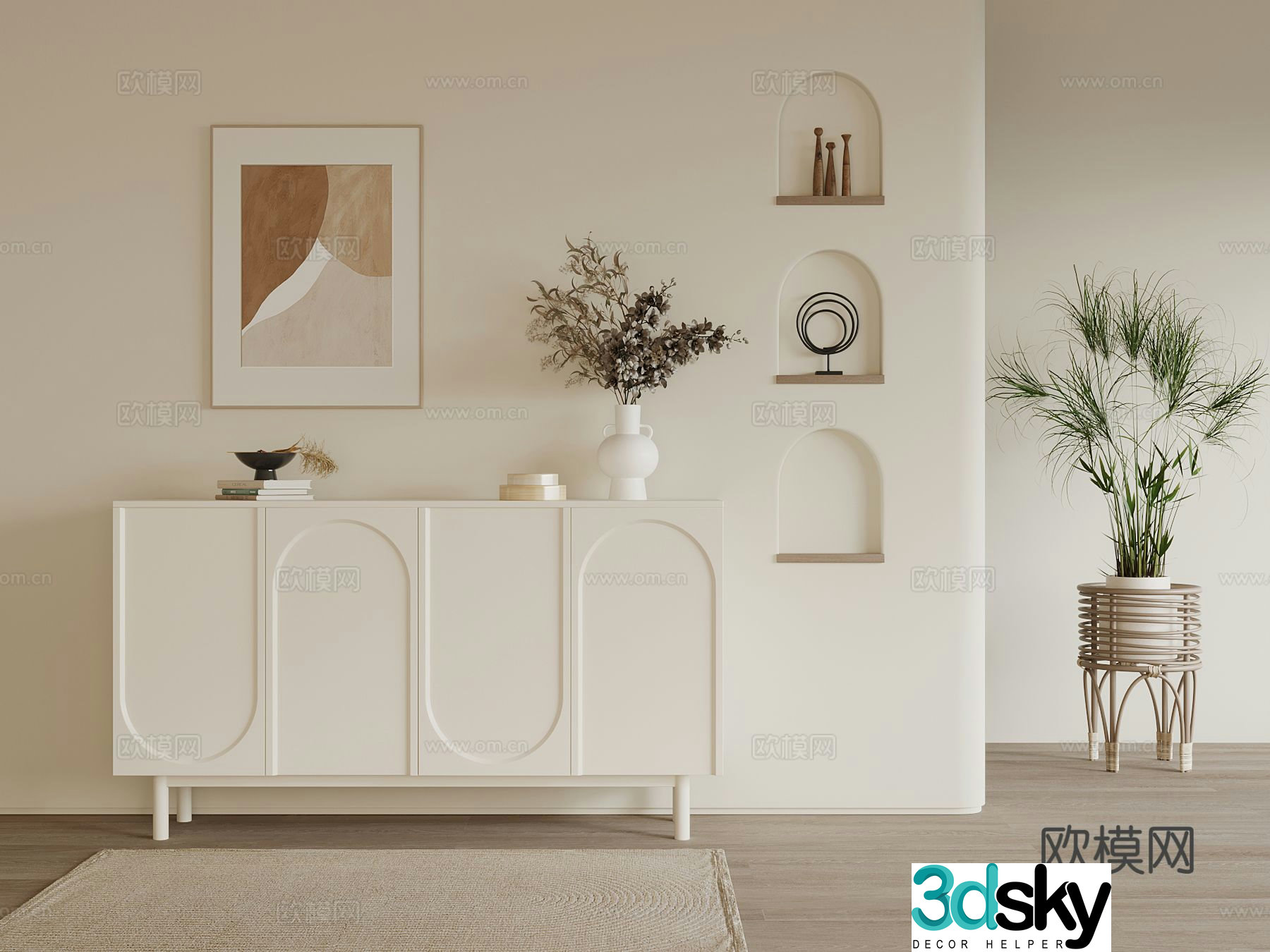 Cream style entrance cabinet 3d model