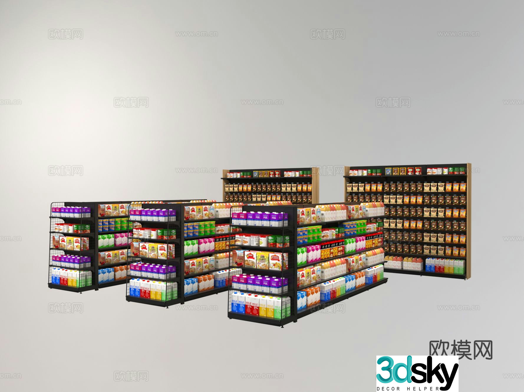 Supermarket shelves showcase shelves snack shelves 3d model