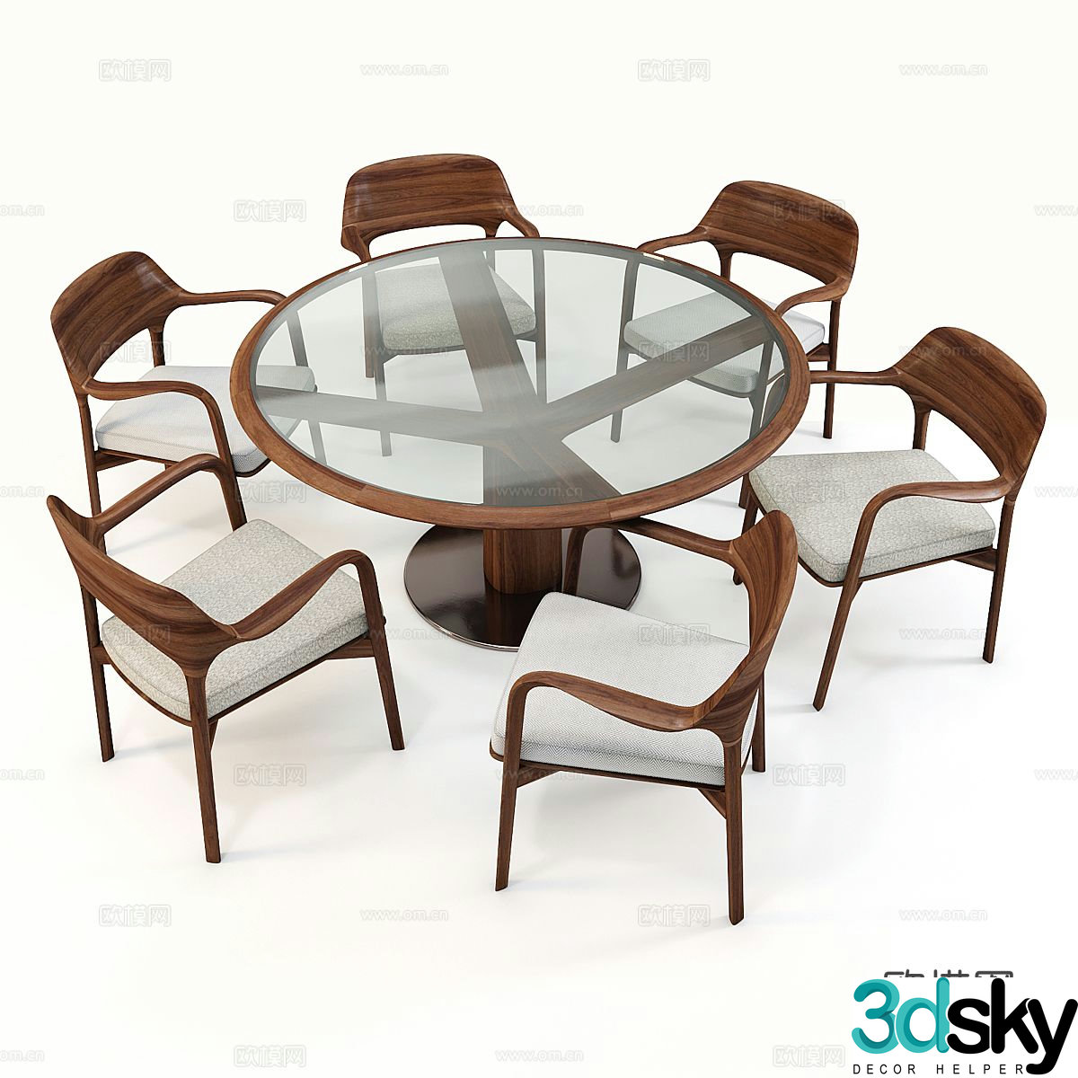 Wabi-sabi round dining table and chairs 3d model