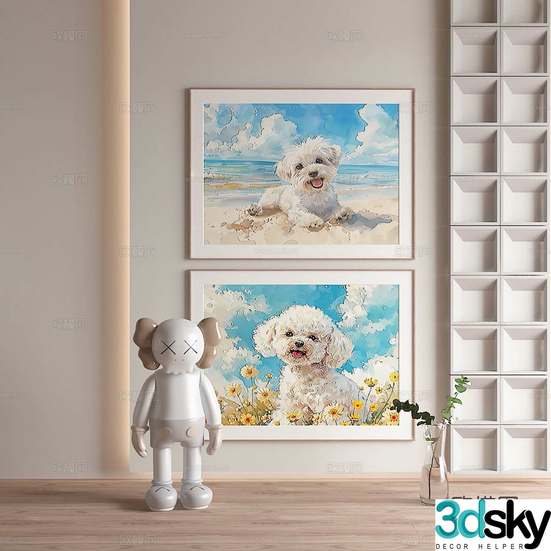 Nordic decorative painting puppy oil painting children’s hanging painting 3D model