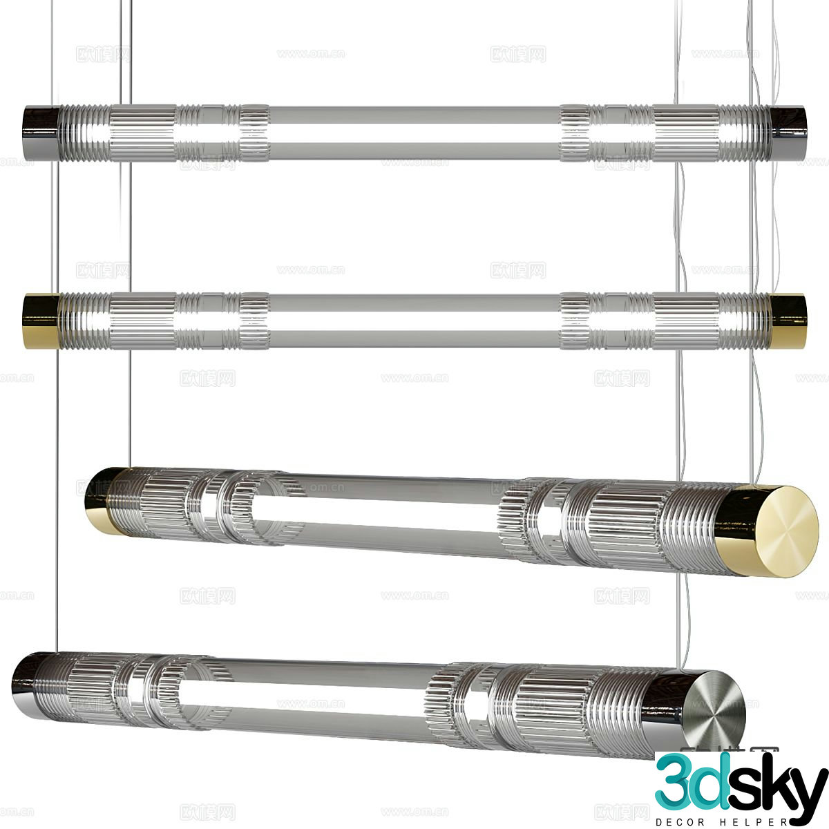 Modern long chandelier 3d model