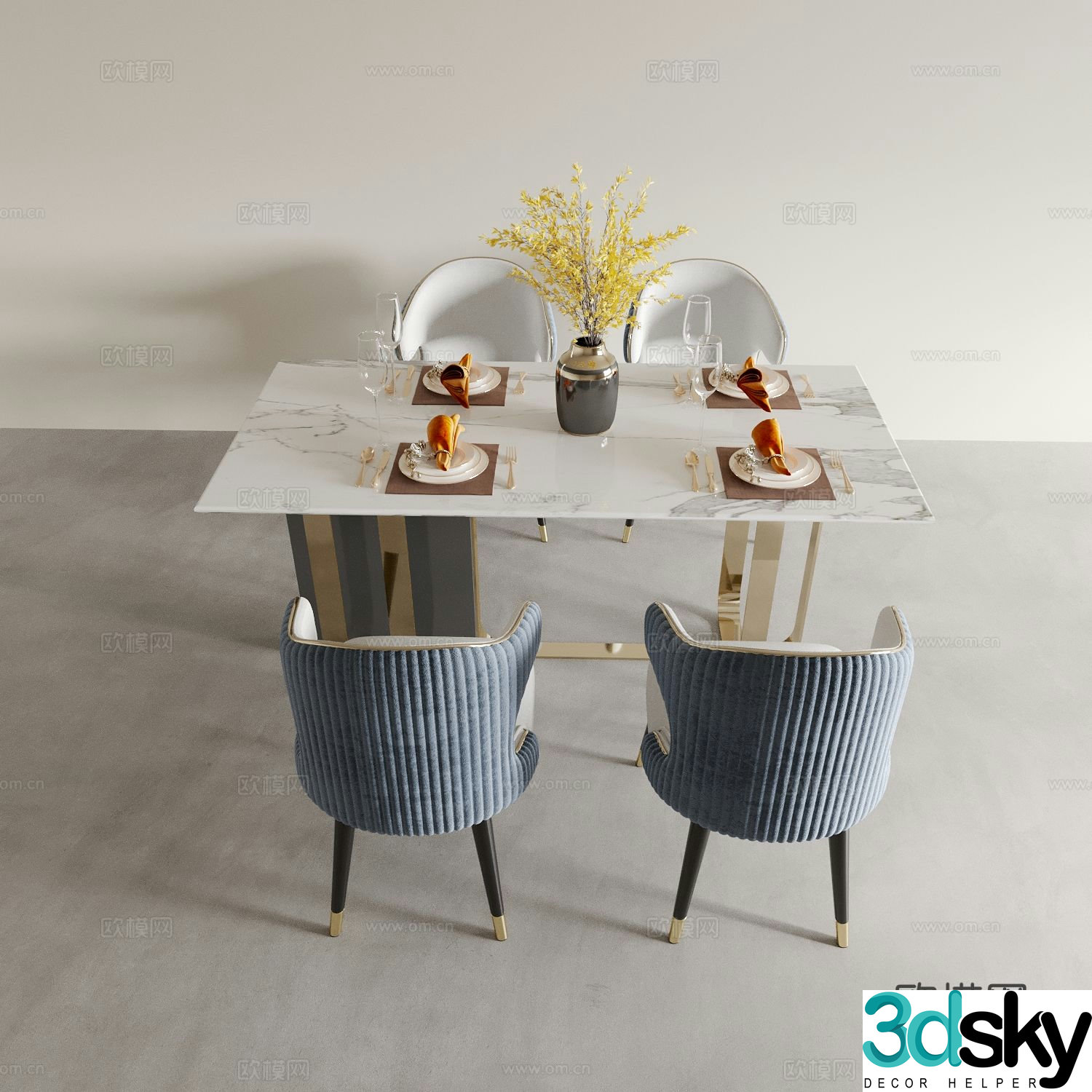 Modern dining table and chairs 3d model