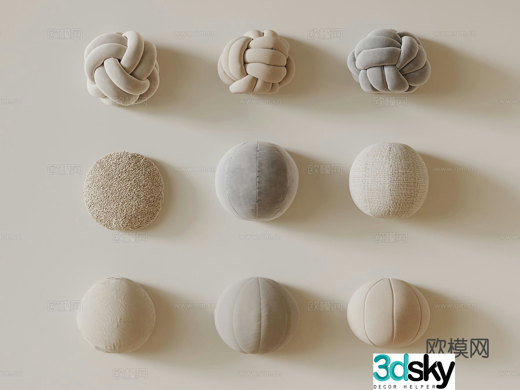 Cream style pillow pillow ball pillow 3d model